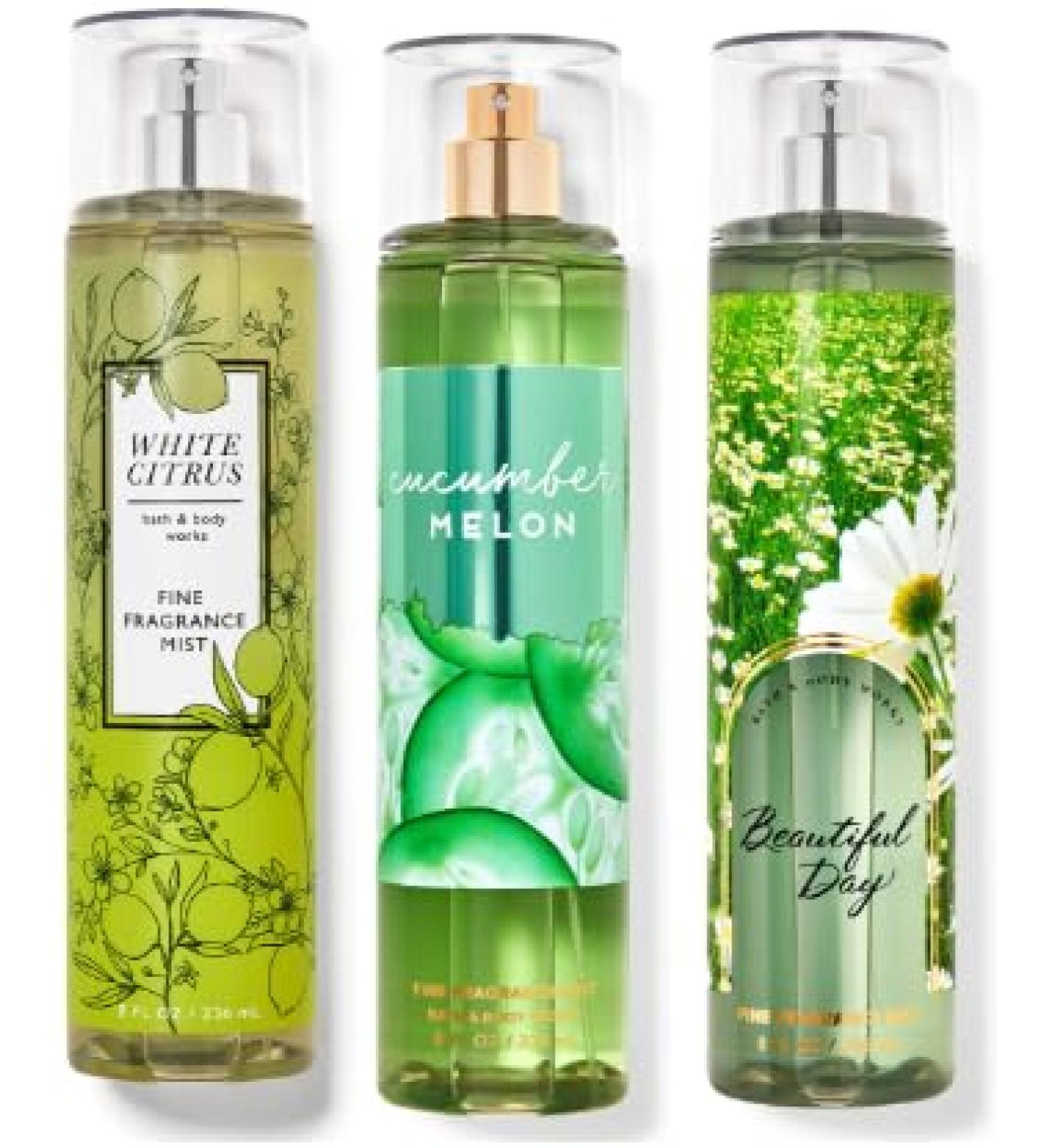 Bath and Body 3 Pack FINE FRAGRANCE MIST 8 fl oz / 236 mL (Packaging may Vary) (TRIO # 2 (Cucumber Melon White Citrus Beautiful Day))