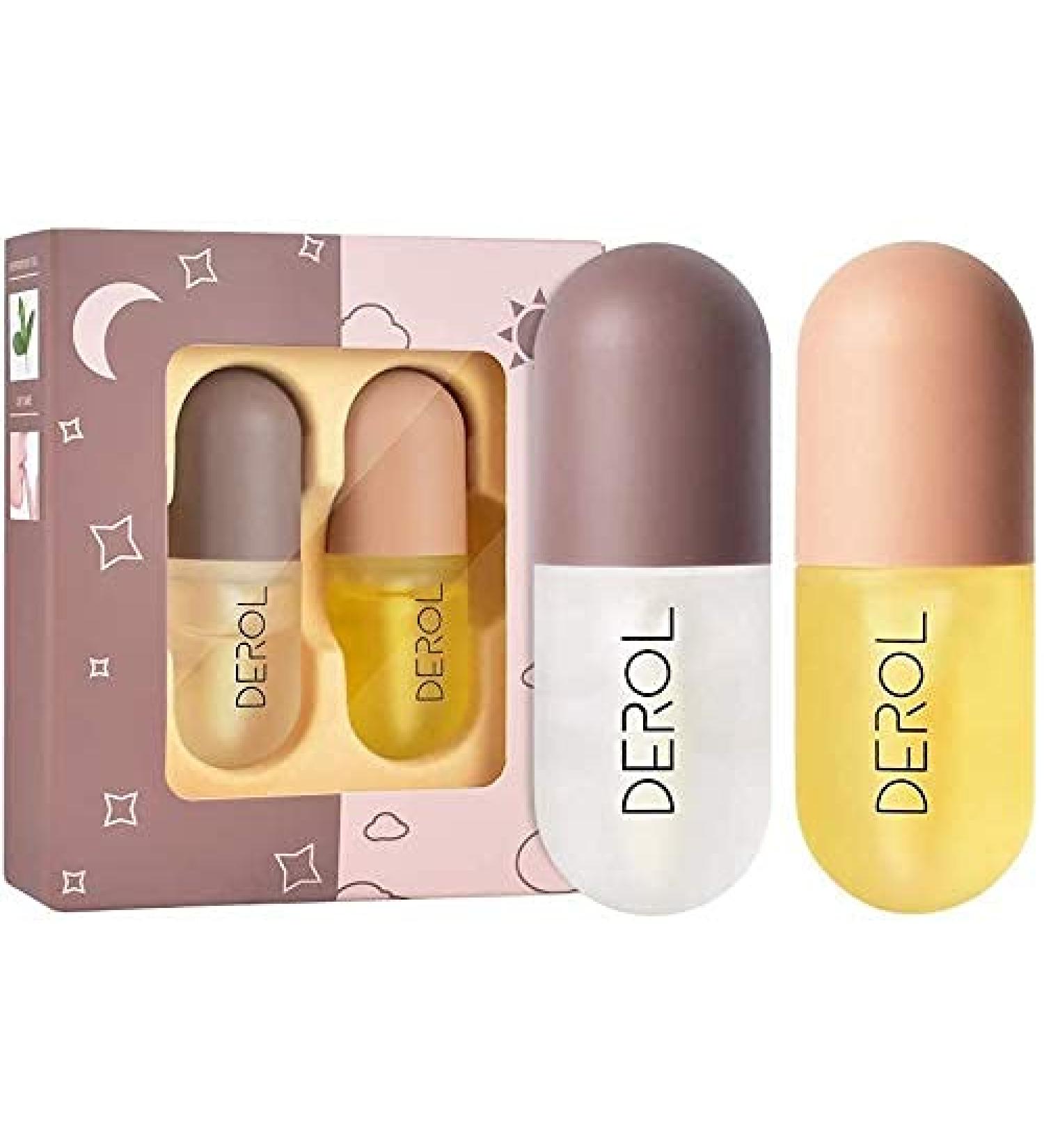 2 Pcs Natural Lip Plumper Day and Night Double Effect Lip Enhancer and Lip Care Serum Set Plant Extracts Lip Gloss Lip Plumping Balm for fuller lips and hydrated beauty lips - Buy Online on GoSupps.com