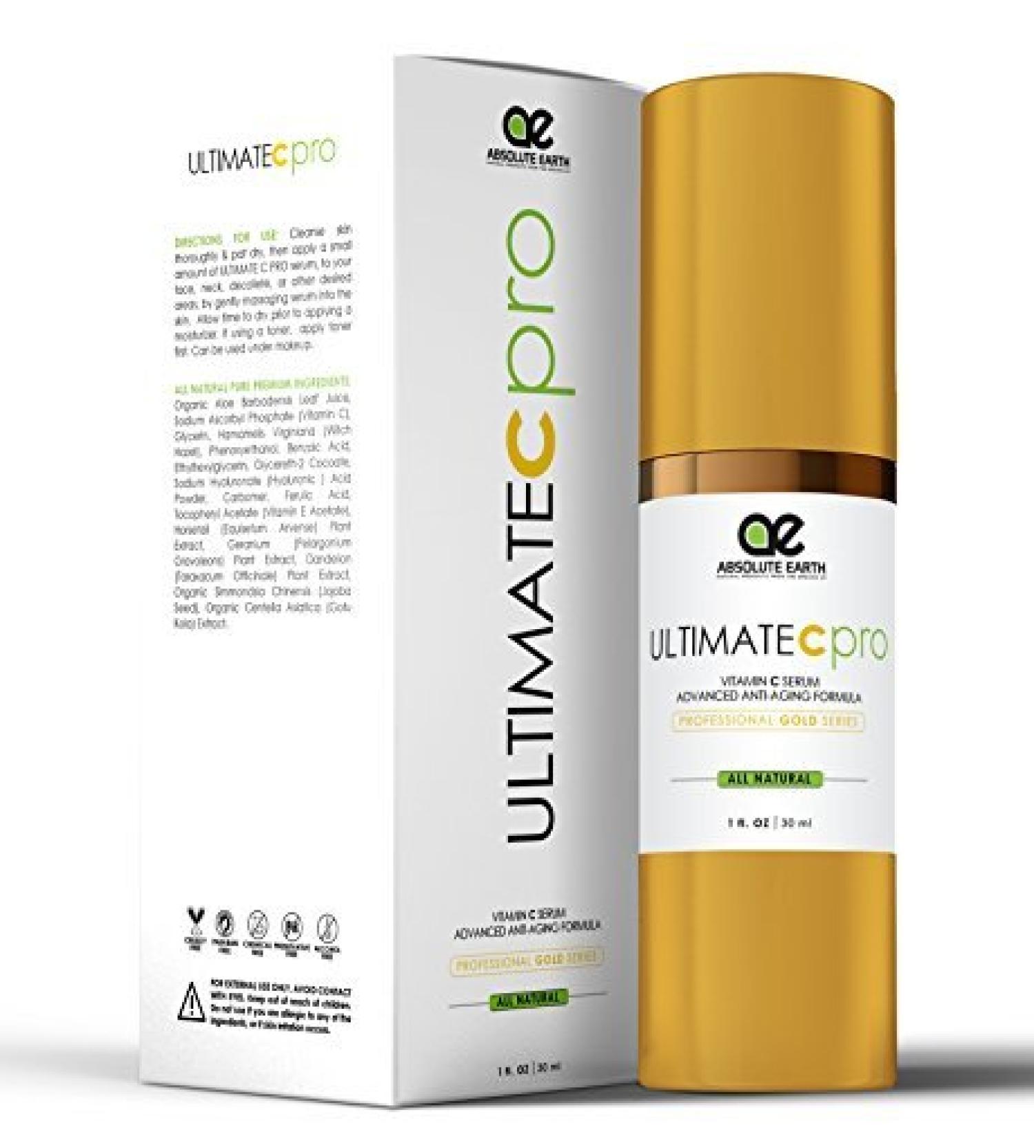 Vitamin C Serum FOR PROFESSIONAL USE Advanced Skincare Formula - Ferulic Acid Anti-Wrinkle Anti-Aging Vitamin C Serum with Hyaluronic Acid Vitamin E by Absolute Earth 1 fl. oz