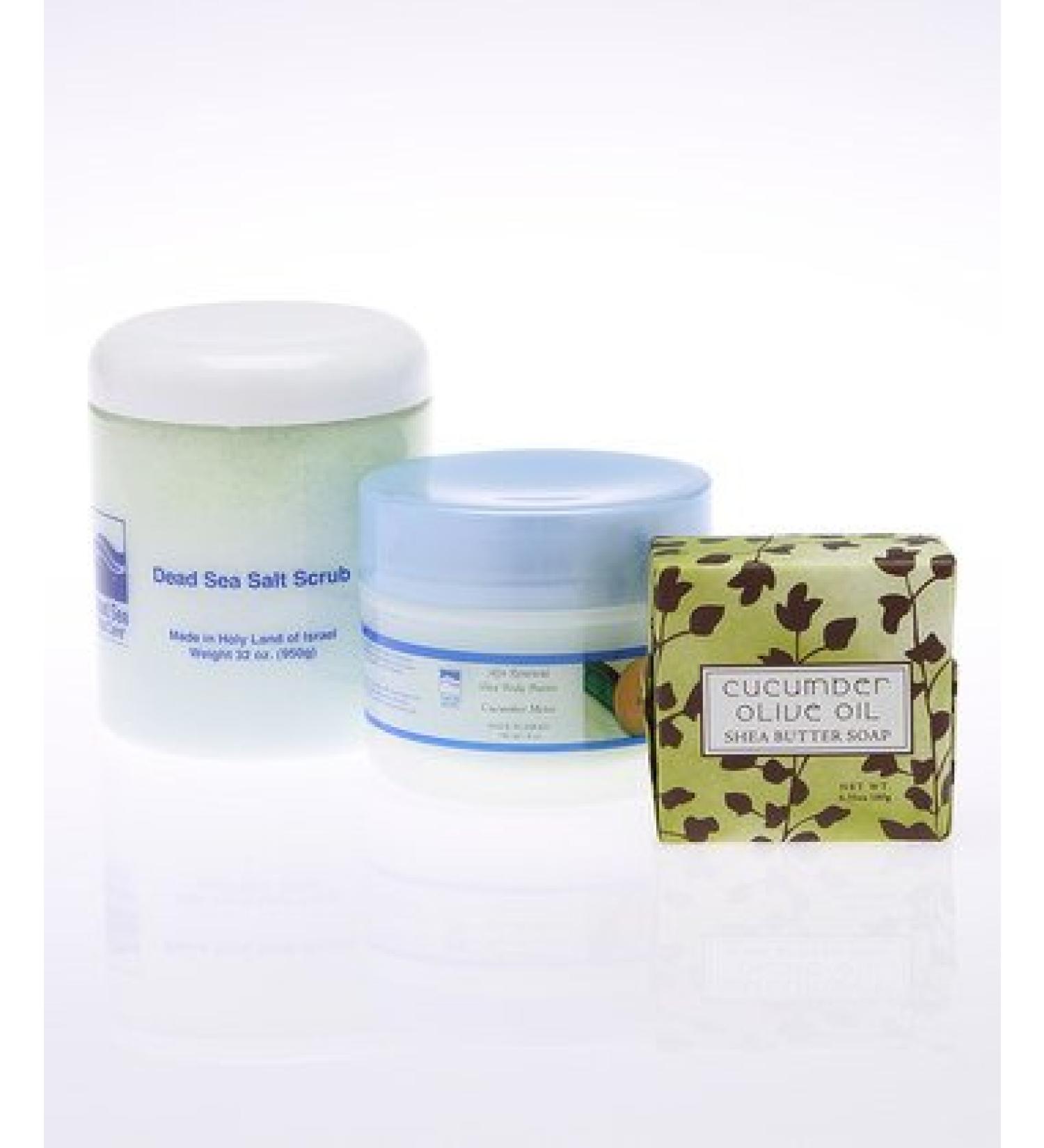 Body Scrub Gift Sets Greenwich Bay Soap: 32 oz Cucumber/Melon Salt Scrub 8 oz Cucumber/Melon Shea Butter Greenwich Bay Trading Company 6.35 oz Cucumber Olive Shea Butter Soap