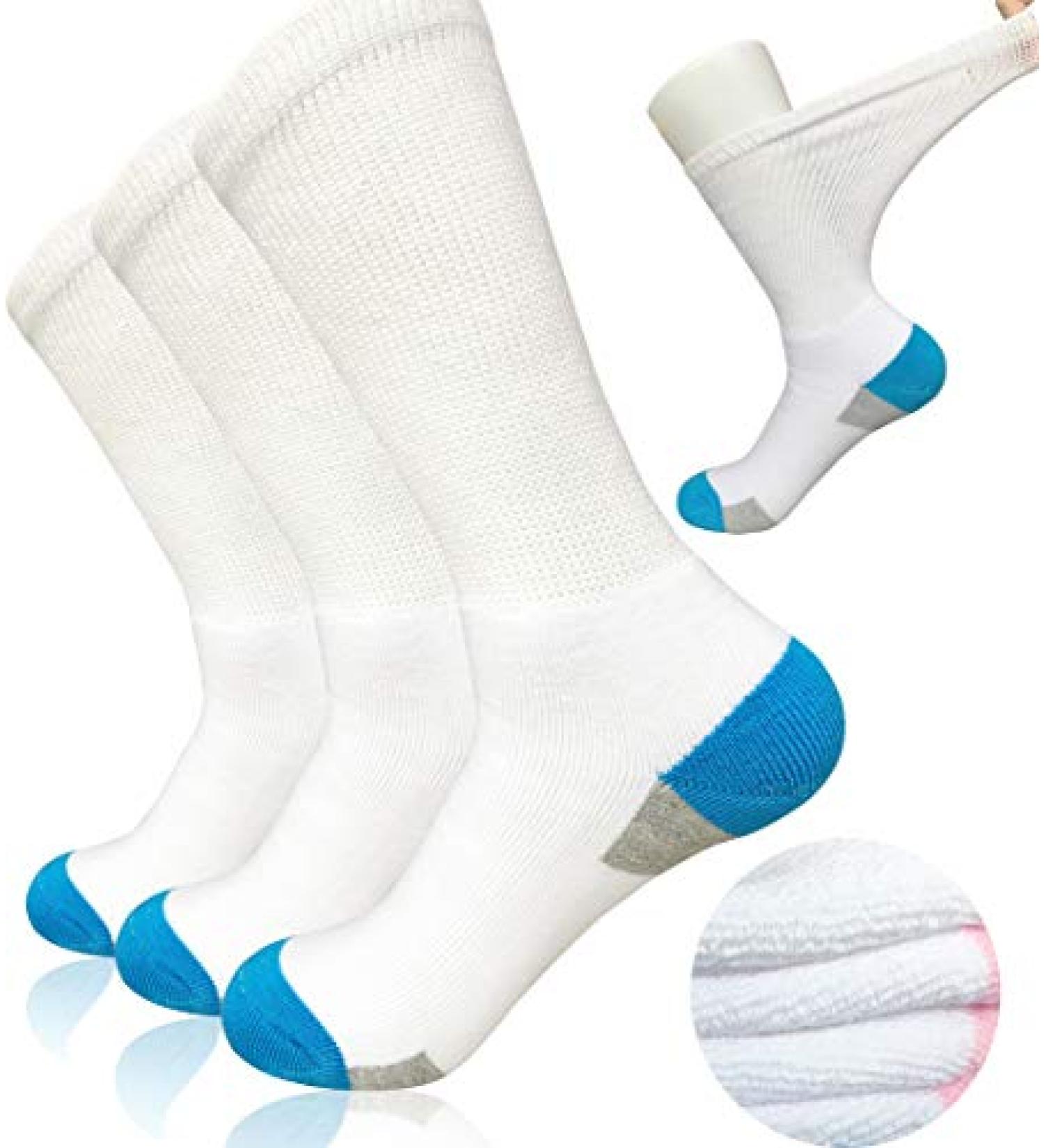 SYOLLAVE Diabetic Socks - Non-Binding Crew Wide Top for Neuropathy, Edema & Swollen Feet - Medium Size - Buy Online on GoSupps.com