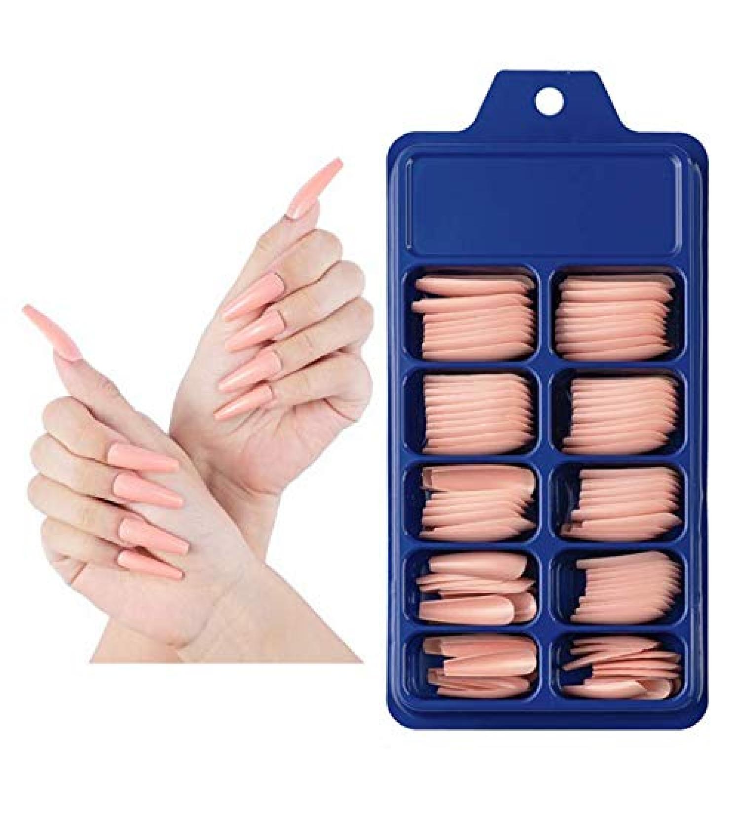 Brishow Coffin False Nails Long Fake Nails Pure Color Ballerina Stick on Nails Glossy Full Cover Acrylic Press on Nails for Women and Girls (Beige) - Buy Online on GoSupps.com