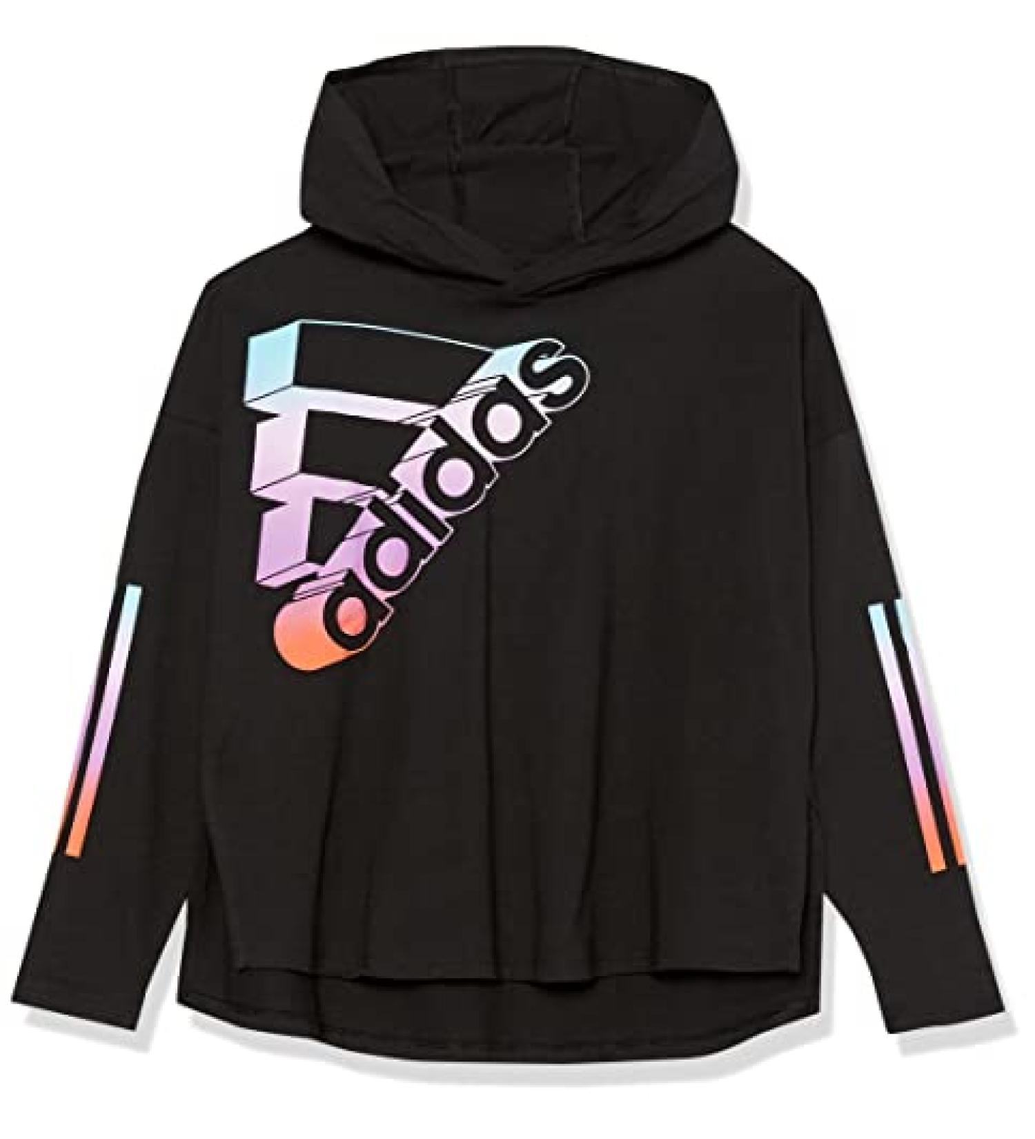 adidas Girls' Long Sleeve Cotton Hooded Graphic T-Shirt X-Large Black/Multicolor - Buy Online on GoSupps.com