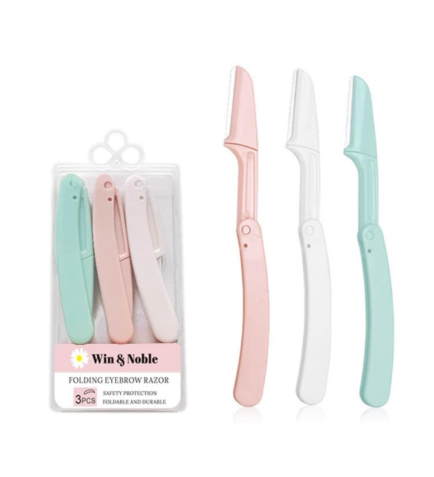 Win & Noble Folding Eyebrow Razor - Multi-Purpose Painless Facial Hair Remover & Exfoliating Dermaplaning Razor Set (3 pcs) | International Shipping Available - Buy Online on GoSupps.com