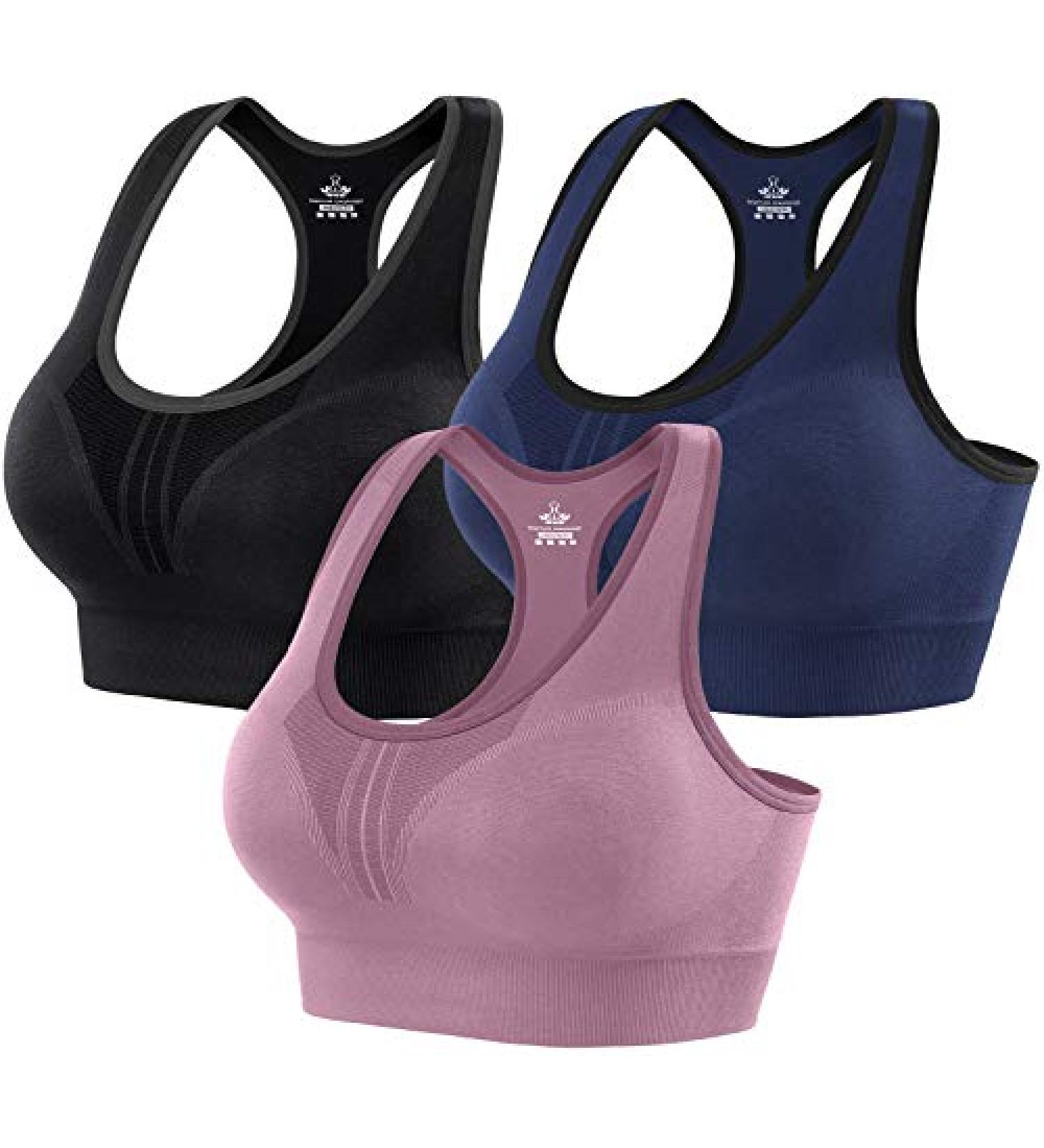 Heathyoga High Impact Padded Sports Bras 3-Pack for Women | Racerback Workout & Yoga Bras in Black, Blue & Pink (Size Large) - Buy Online on GoSupps.com
