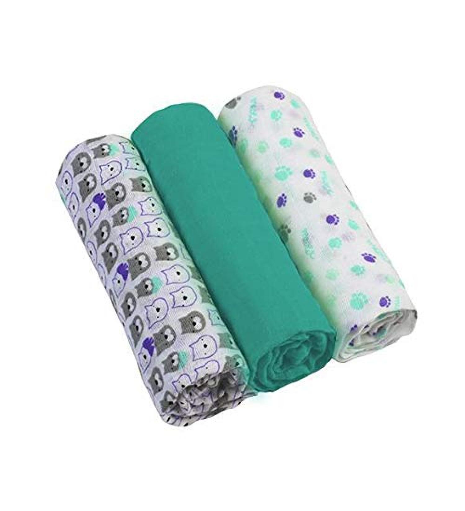 Babyono Muslin Diapers Super Soft Muslin - Diapers 70x70 cm (3 Pack) Burp Cloths (Mint/Bear)