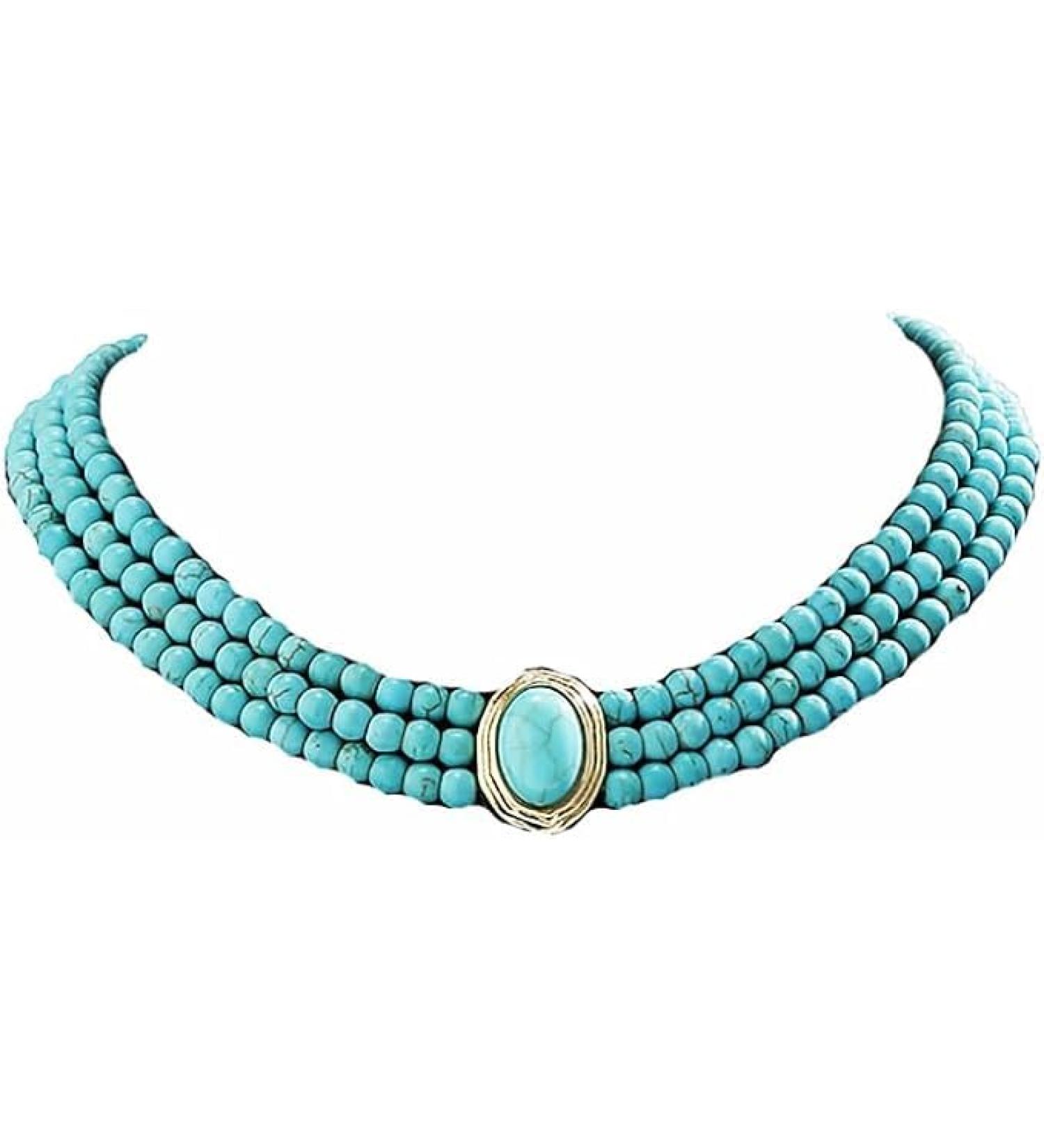 Caiguoer Turquoise Necklace Crystal Choker Beaded Necklace Accessories for Women and Girls - Buy Online on GoSupps.com
