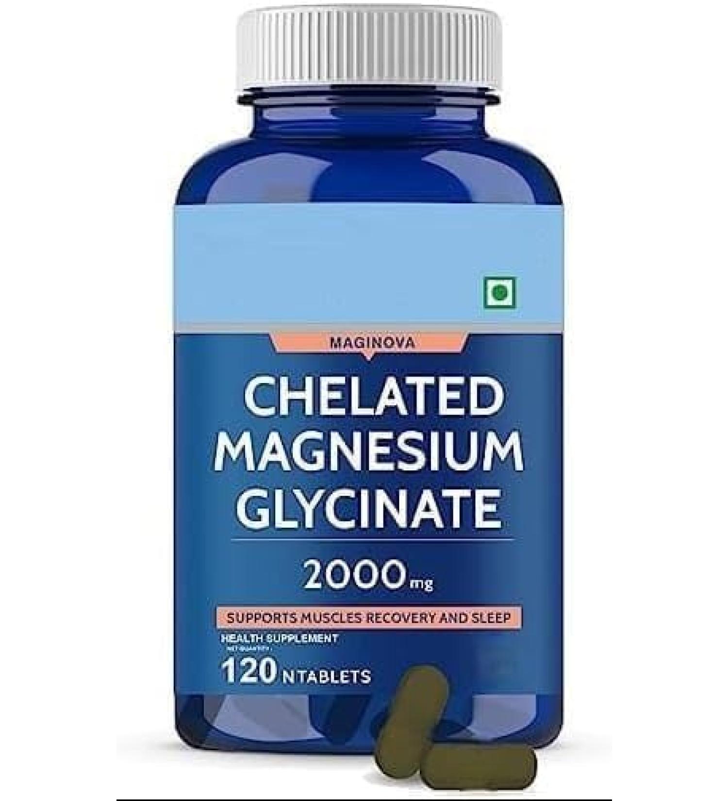 Magnesium Glycinate 2000mg Per Serving Supplement - 120 Veg Tablets - Buy Online on GoSupps.com