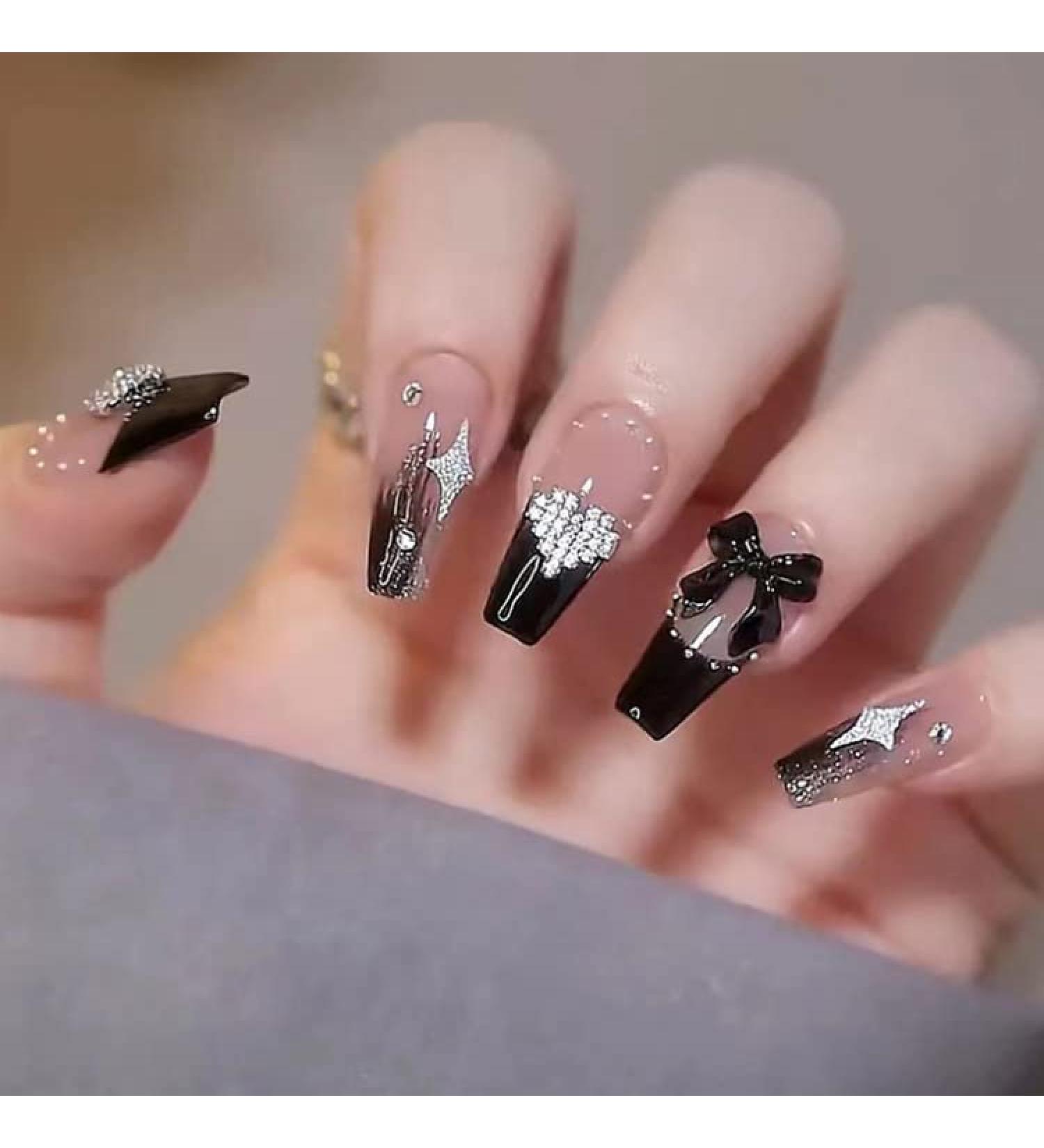 WOOXDYUK 24 Piezas U as Postizas Mate - Puntas de Presi n Arte Degradado Brillo Negro - Manicura Perfecta para Mujeres y Ni as - Buy Online on GoSupps.com