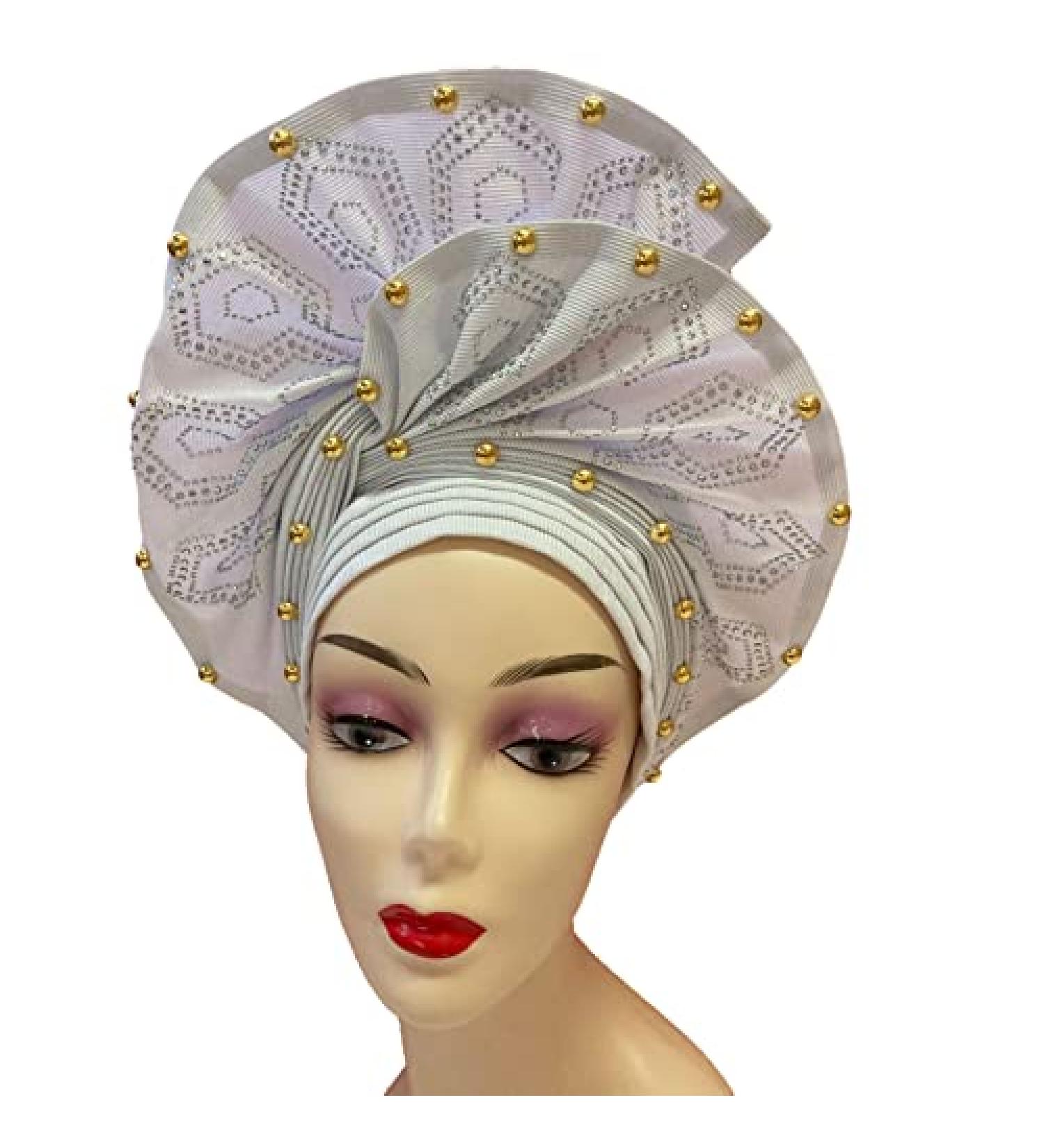 QliHut Luxury Nigerian Aso Oke Headtie - Ready-Made African Headwrap for Women | White Fabric Headband for Party and Events - Buy Online on GoSupps.com