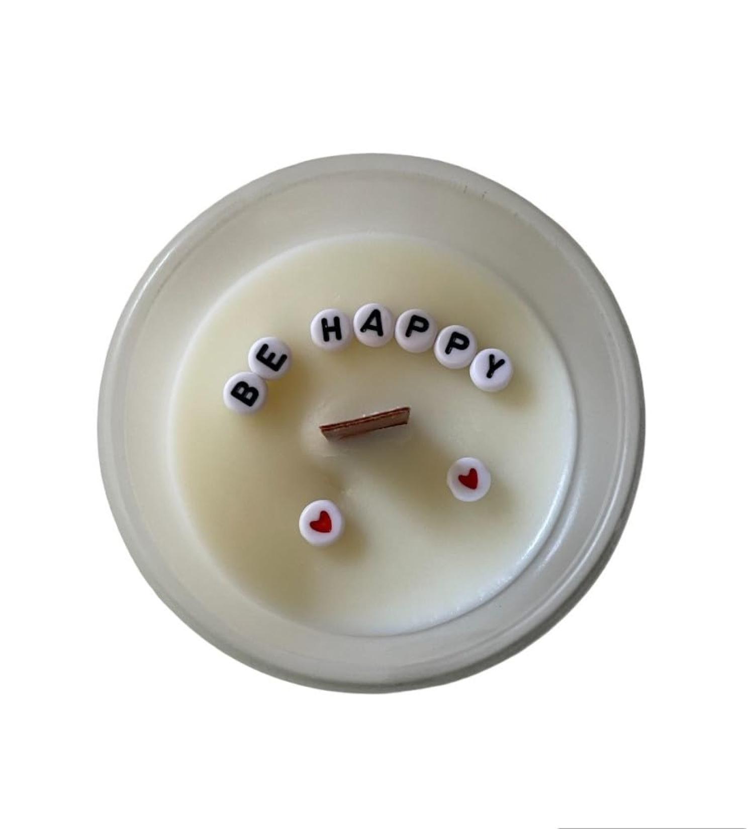 Secret Candle Scented Candle with a Message Inside - Be Happy - Secret Candle with Lemongrass Scent - Handmade Soy Wax Scented Candle with Wooden Wick Holder