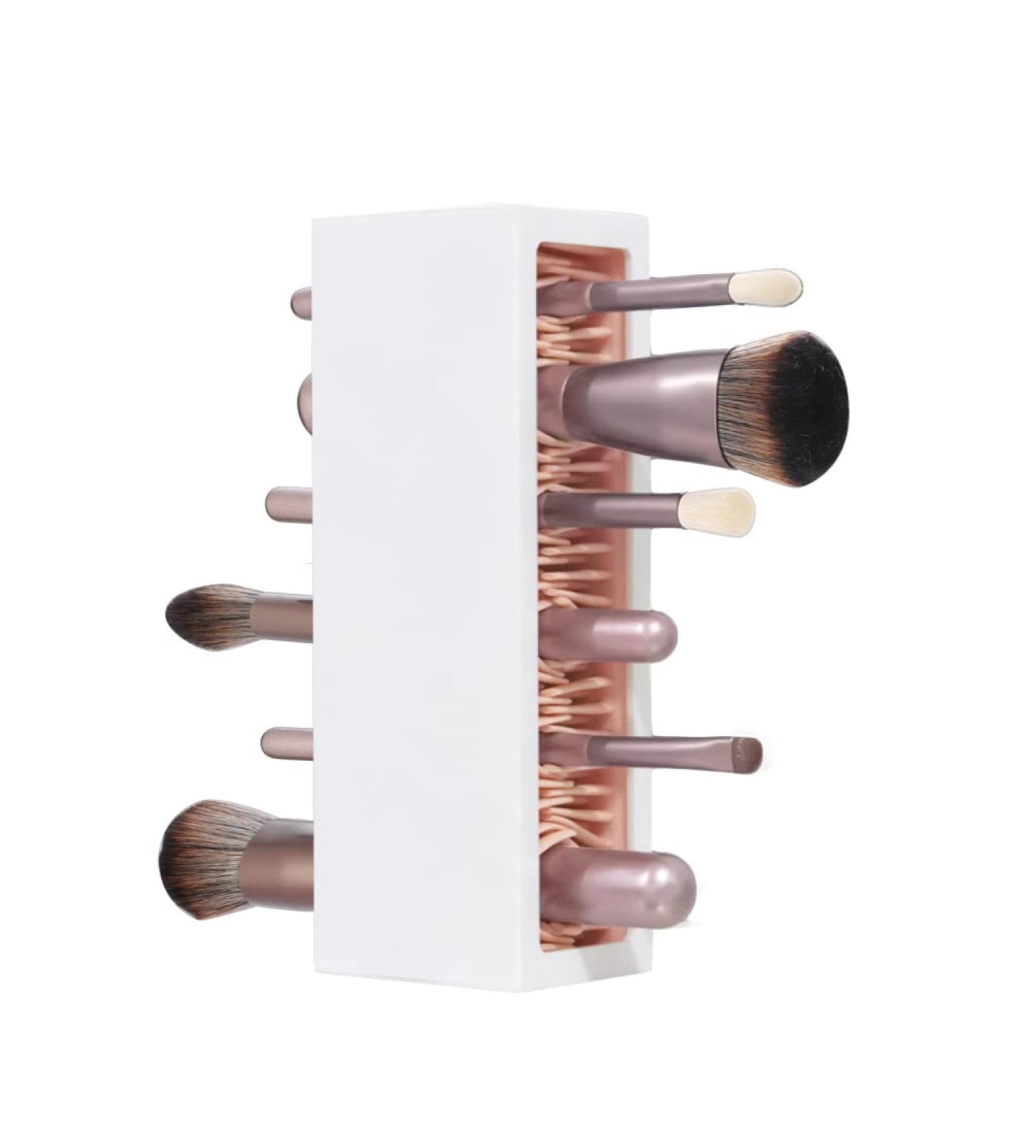 Silicone Makeup Brushes Holder Organizer by Jamend Clxp - Pink-White | Vanity Air Drying Rack for Brushes, Eyeliners & More - Cosmetic Tools Storage Container - Buy Online on GoSupps.com