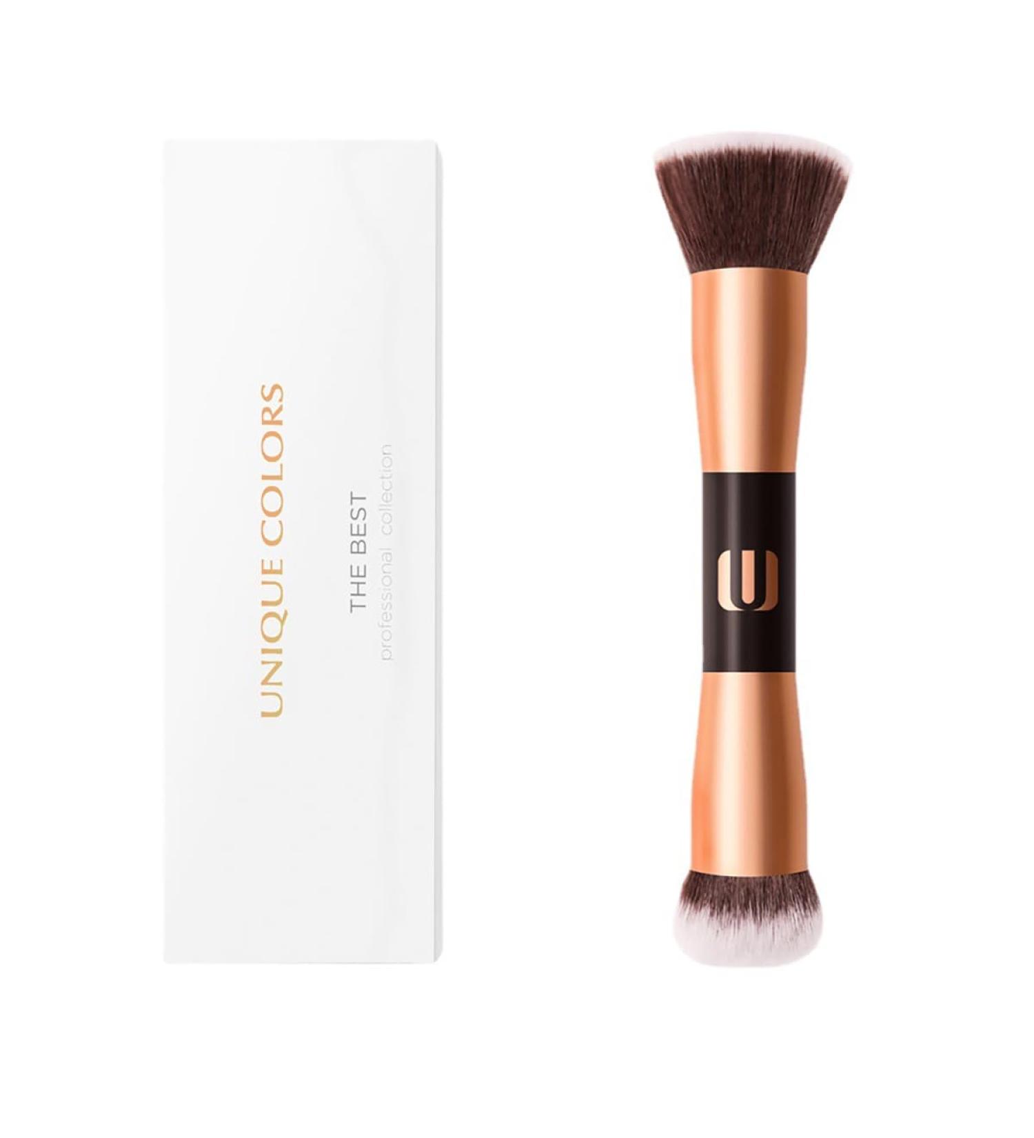 Buy Rose Gold 2-in-1 Face Foundation Brush - Double Ended Blush & Loose Powder Makeup Tool for Perfect Blending - Buy Online on GoSupps.com