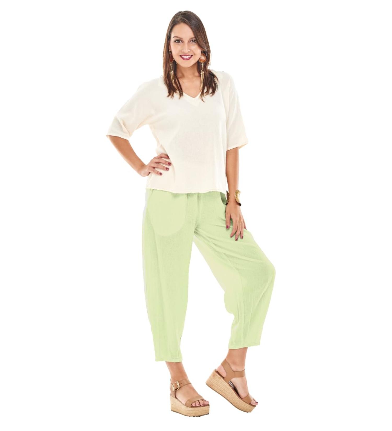 Oh My Gauze Dart Pants Large Celery