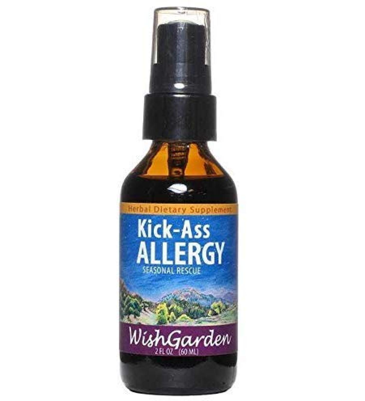 WishGarden Herbs Kick Ass Allergy Supplement - Organic Herbal Formula for Seasonal Allergies - 2oz Pump Bottle - Buy Online on GoSupps.com