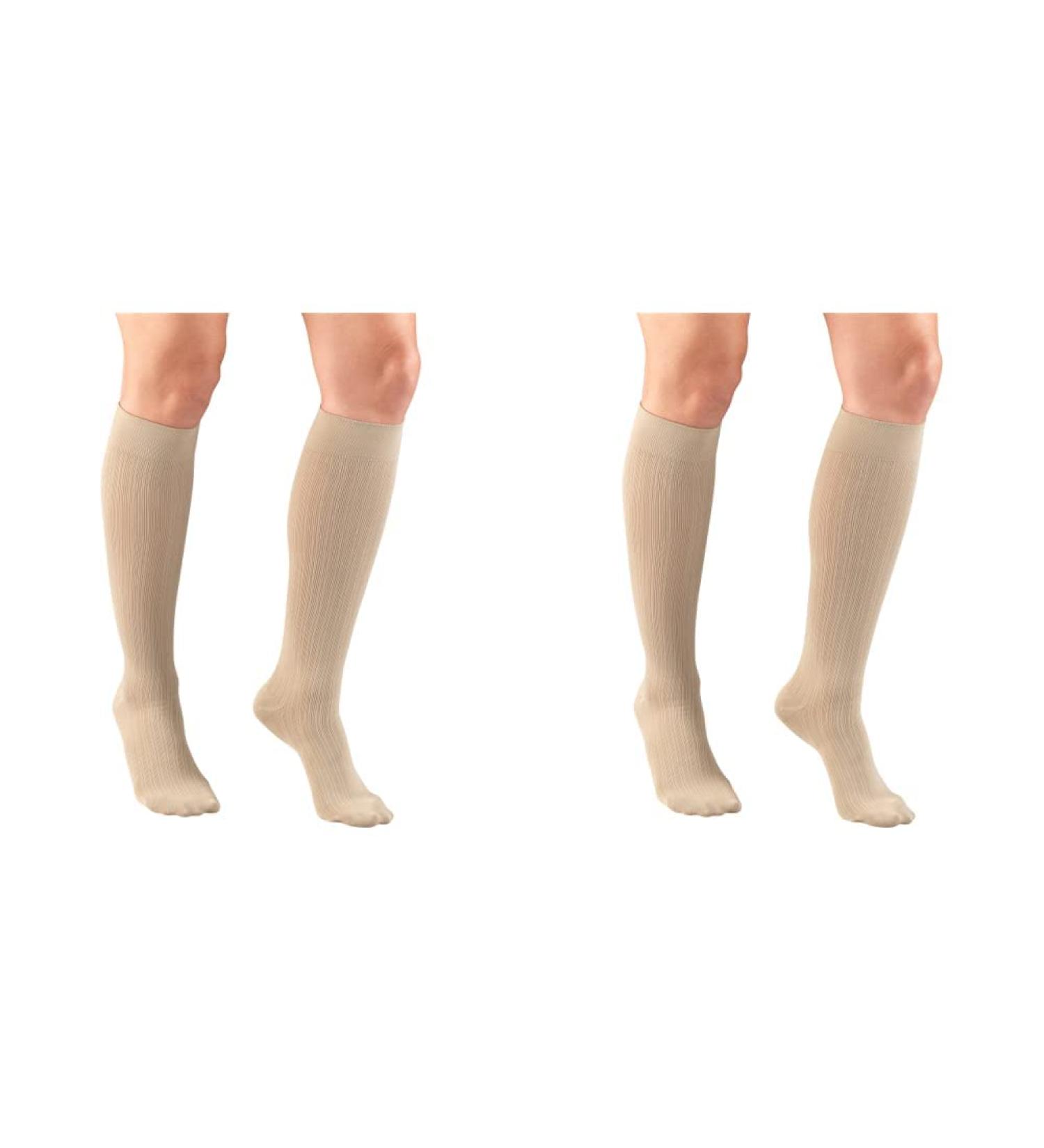 Truform Women's Compression Socks 15-20 mmHg Knee High Dress Socks - Tan Rib Knit, Small (2 Pack) - Buy Online on GoSupps.com