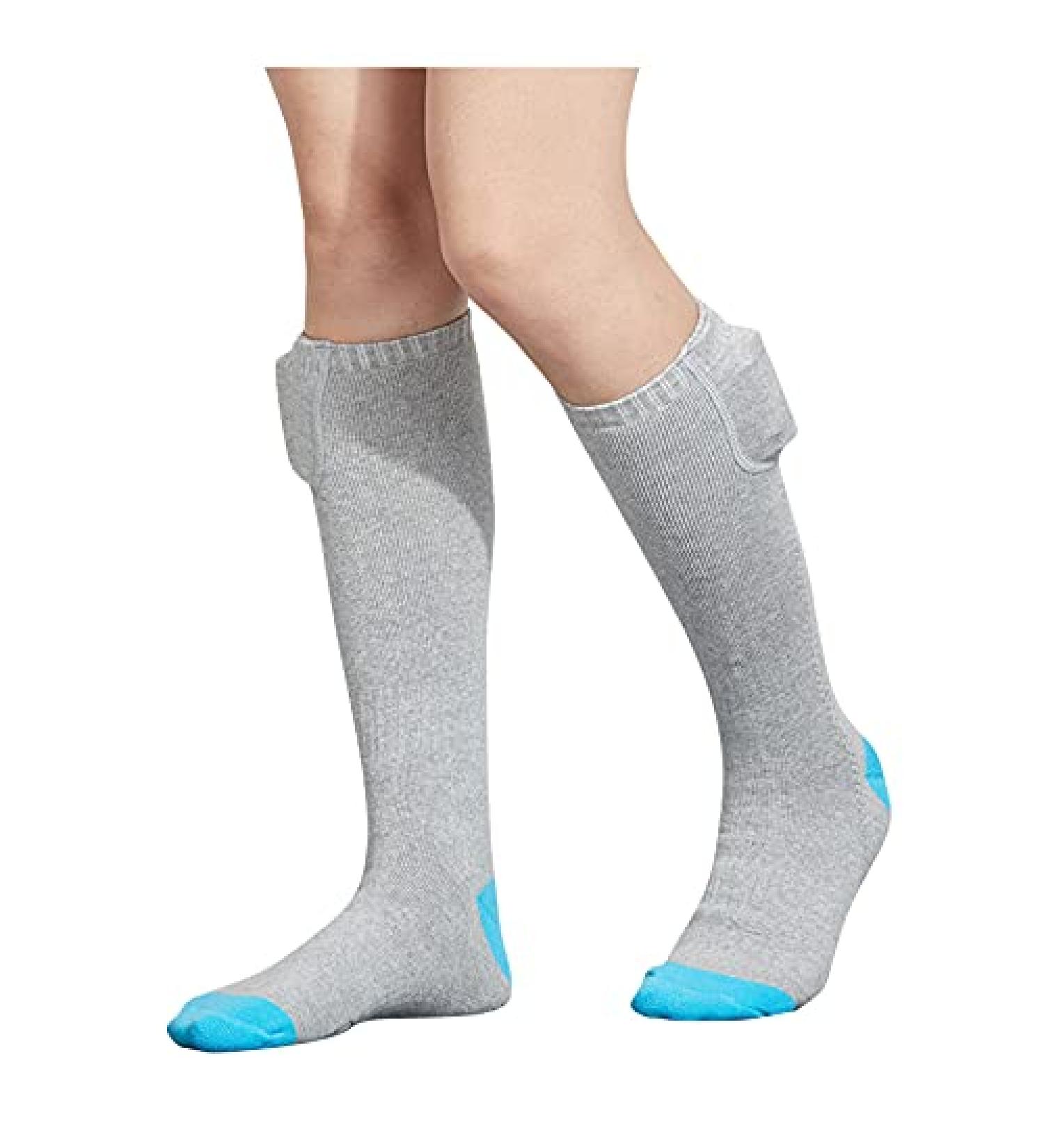 GXLONG USB Smart Charging Heating Knee High Socks, Women Men Hiking Heated Socks, Massage Warm Winter Stretch Cotton Socks One Size Blue