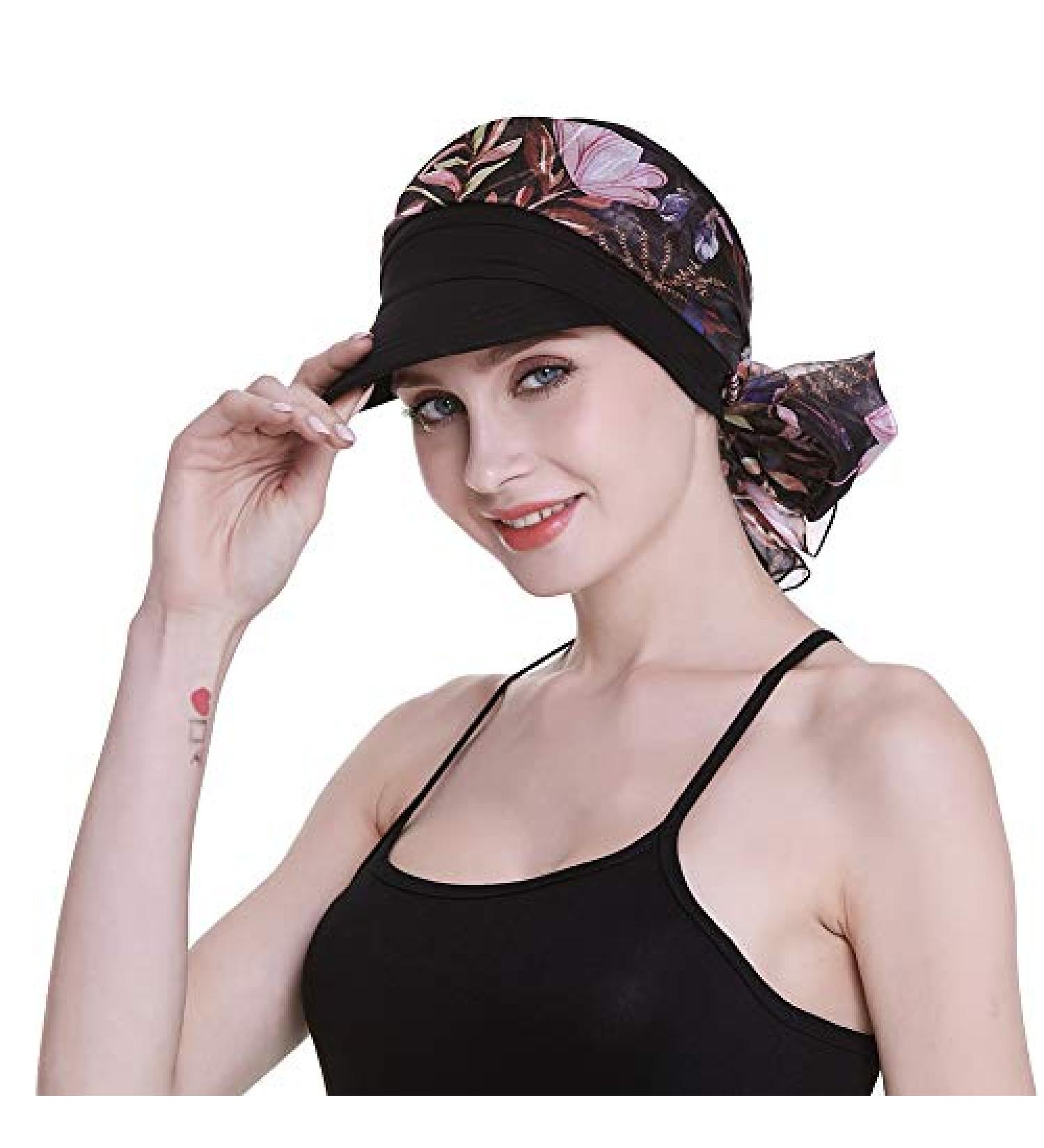 Women's Chemo Headwear: Black Newsboy Cap with Scarfs - Ideal Gift for Hair Loss - All Year Wear - Buy Online on GoSupps.com
