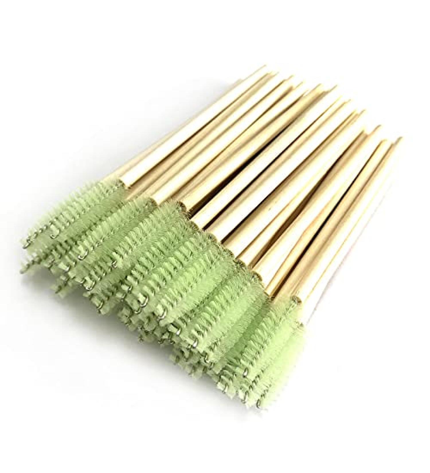 100PC Eco-Friendly Eyelash Brushes - Biodegradable Wood Handles & Nylon Tips for Extensions - Green - Buy Online on GoSupps.com