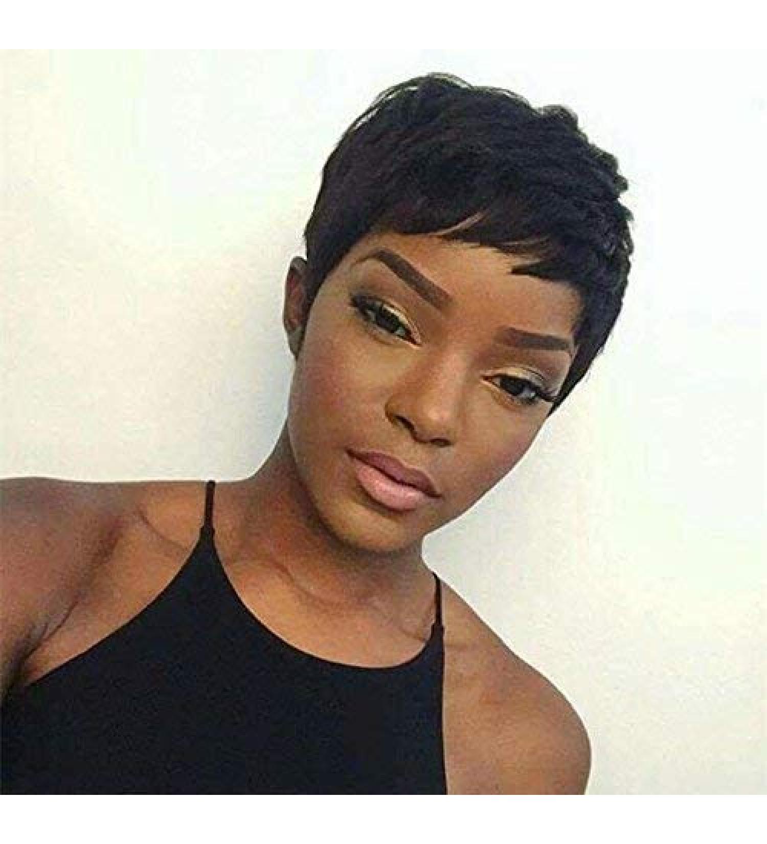 Yviann Pixie Cut Short Human Hair Wig for Black Women - Natural Straight 1B Color - Buy Online on GoSupps.com