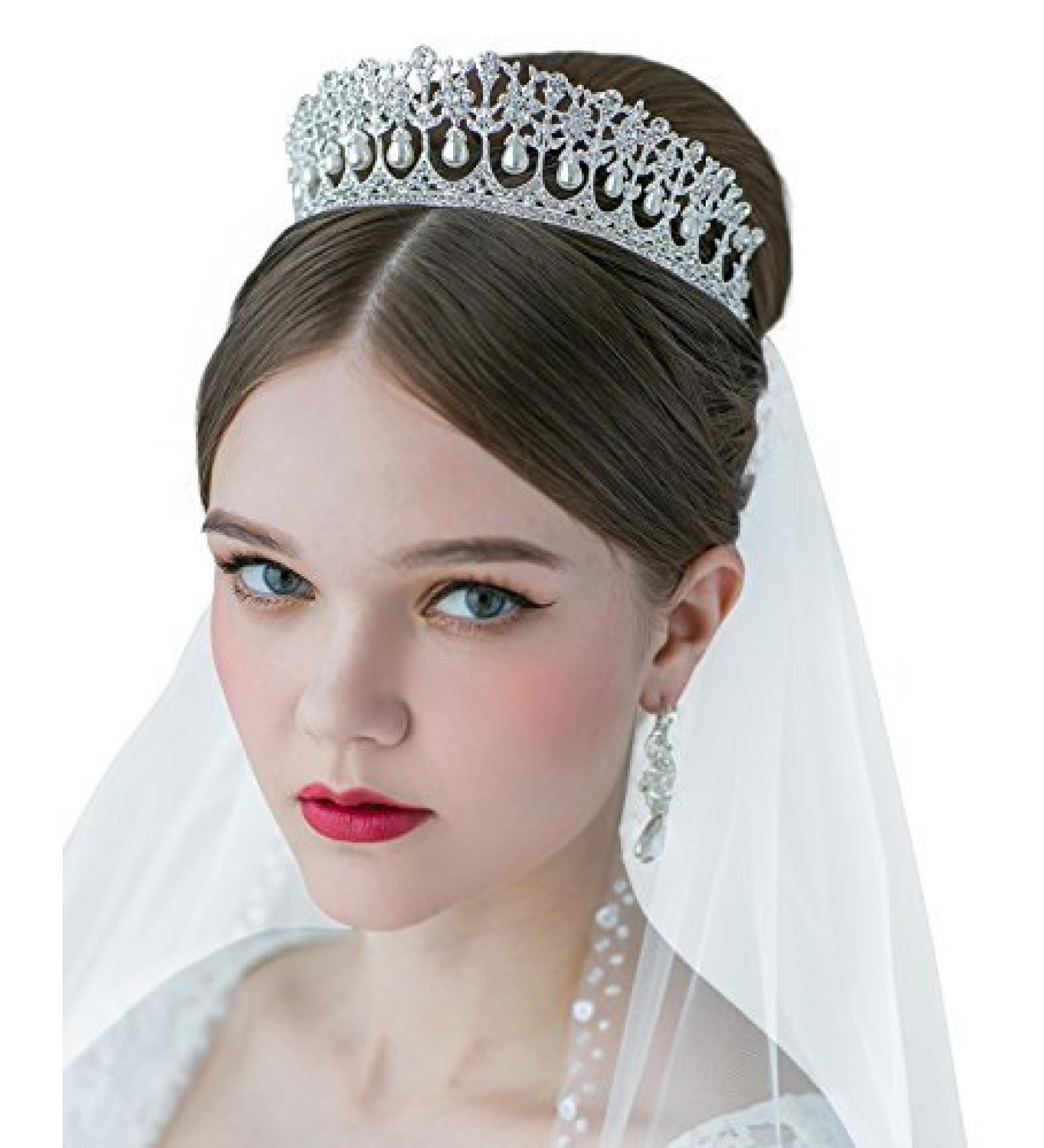 SWEETV Princess Diana Tiara for Women  Silver Pearl Wedding Crown for Bride  Rhinestone Costume Accessories for Birthday Party Prom