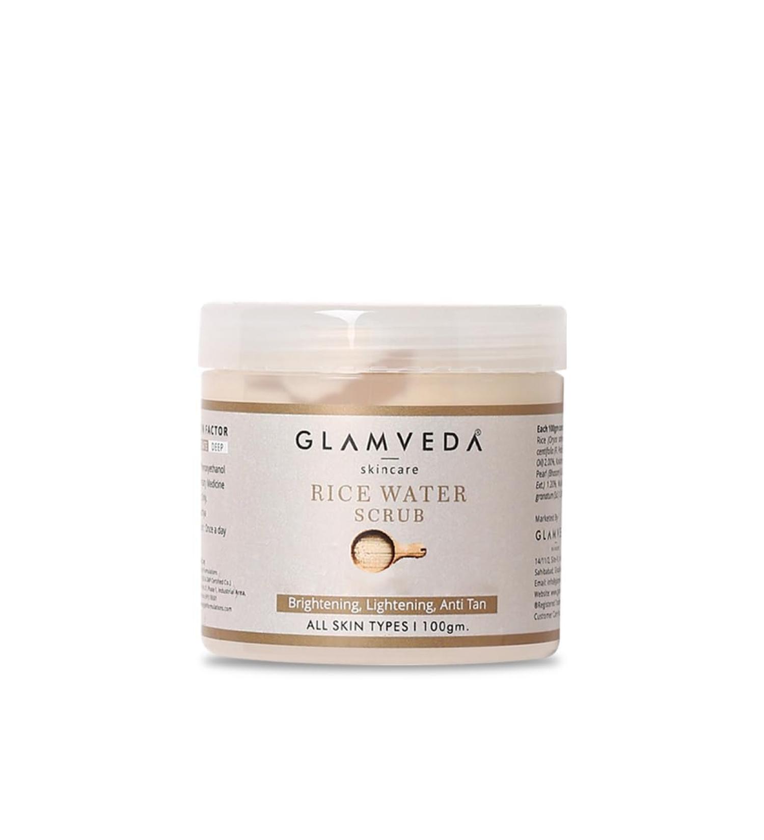 Glam Veda Rice Water Face Scrub | Creamy Exfoliator with Rice Extract | Helps Smooth & Refresh Skin | Gentle Daily Exfoliation for All Skin Types | 100g - Buy Online on GoSupps.com