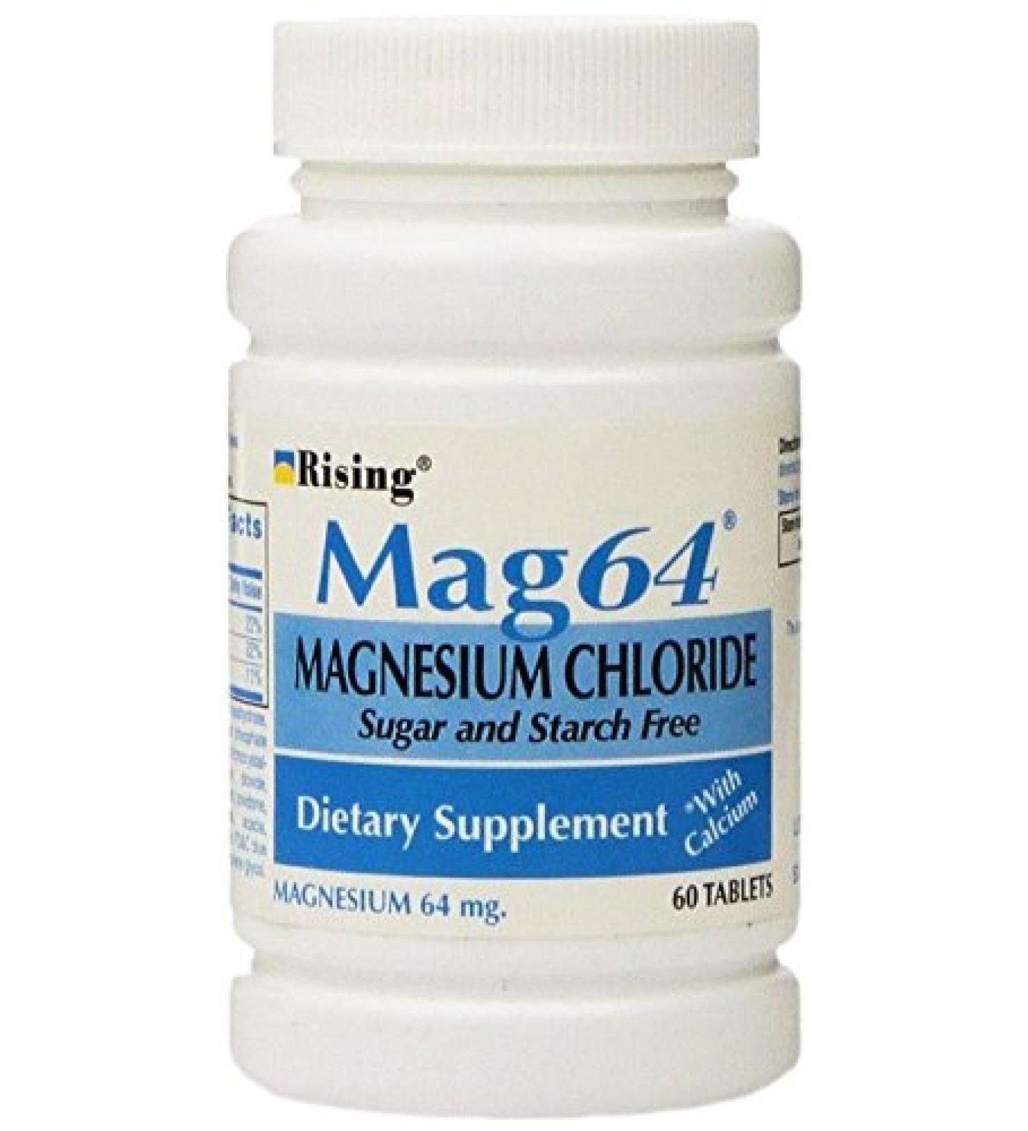 Rising Mag64 Magnesium Chloride with Calcium Tablets 60 Count (Pack of 5)
