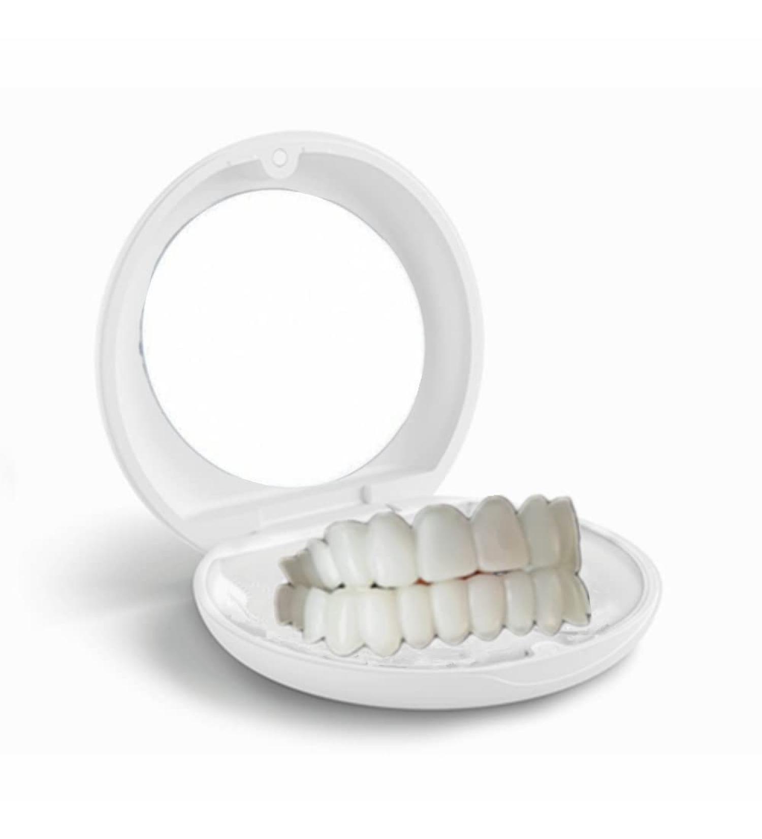 Silicone gel Snap on Perfect Smile upper lower teeth braces white products with storage box with mirror (white box with 1Set medium size)
