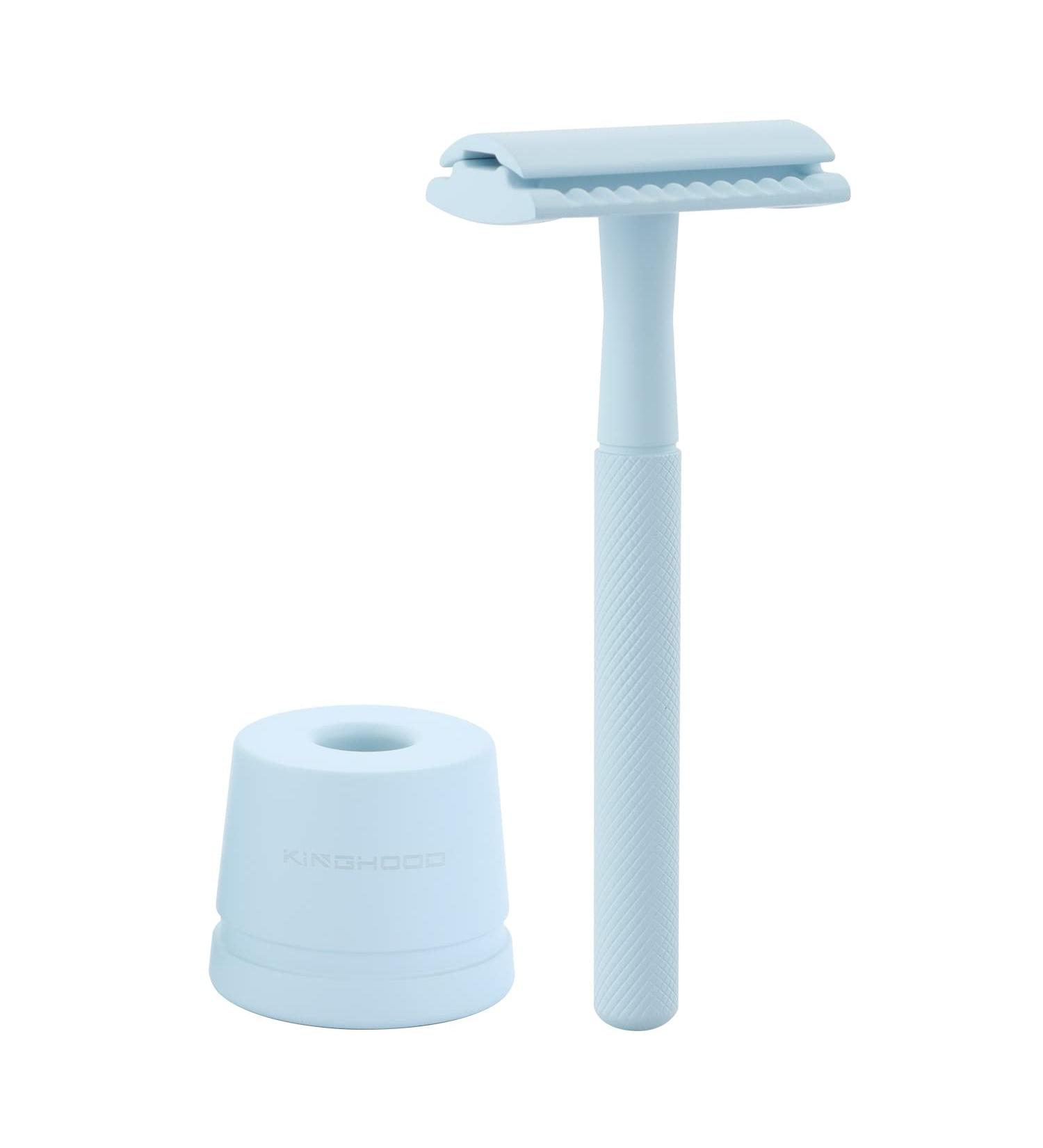 Kinghood Double Edge Safety Razor with Stand - 10 Blade Pack (Pink/Blue) | For Men and Women - Buy Online on GoSupps.com
