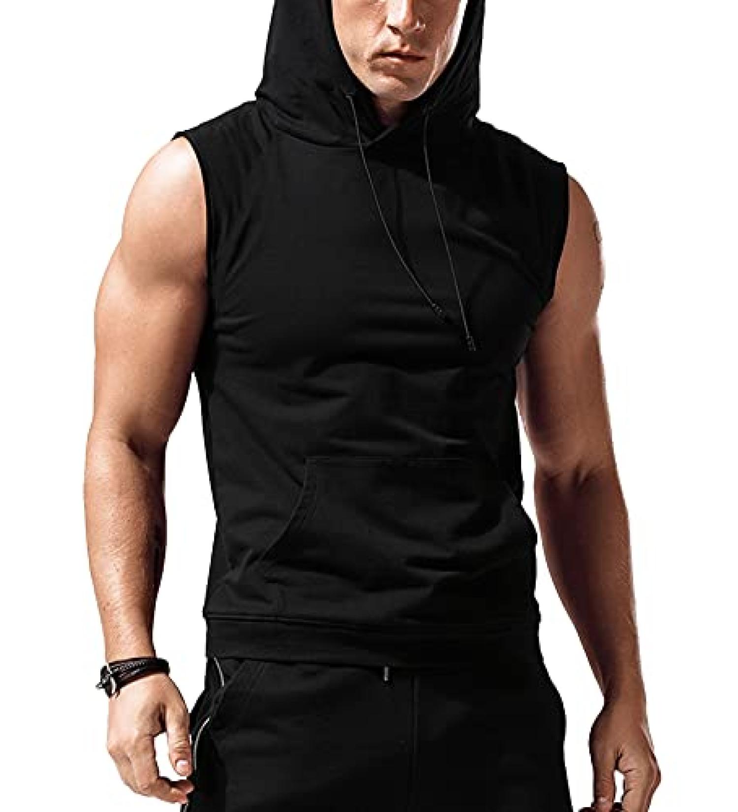 Babioboa Men's Sleeveless Workout Hooded Tank Top - Black, Medium - Buy Online on GoSupps.com