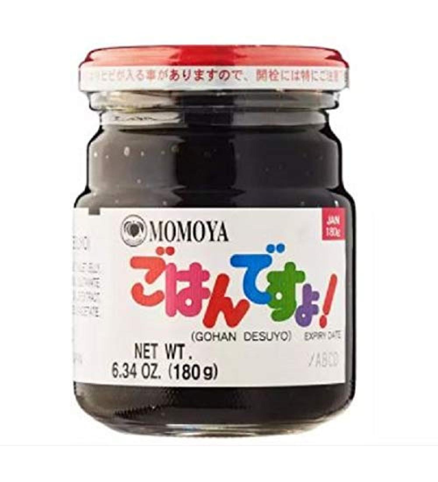 Momoya Gohan Desuyo Condiment 180g -A jar of Seasoned Seaweed Paste and Soy Sauce to be Eaten with hot Japanese Rice.