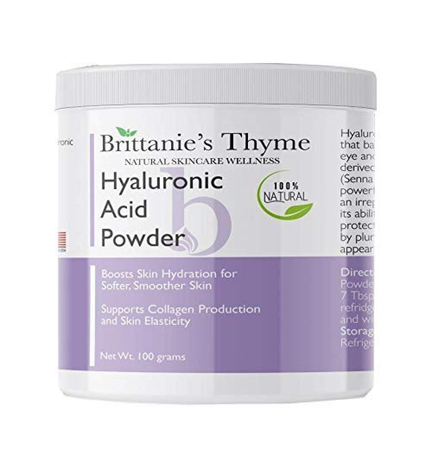 Brittanie's Thyme Pure Hyaluronic Acid Serum Powder 100g | High Molecular Weight, Cosmetic Grade, 100% Natural | Boosts Skin Hydration for Soft, Smooth Skin - 3.52oz - Buy Online on GoSupps.com