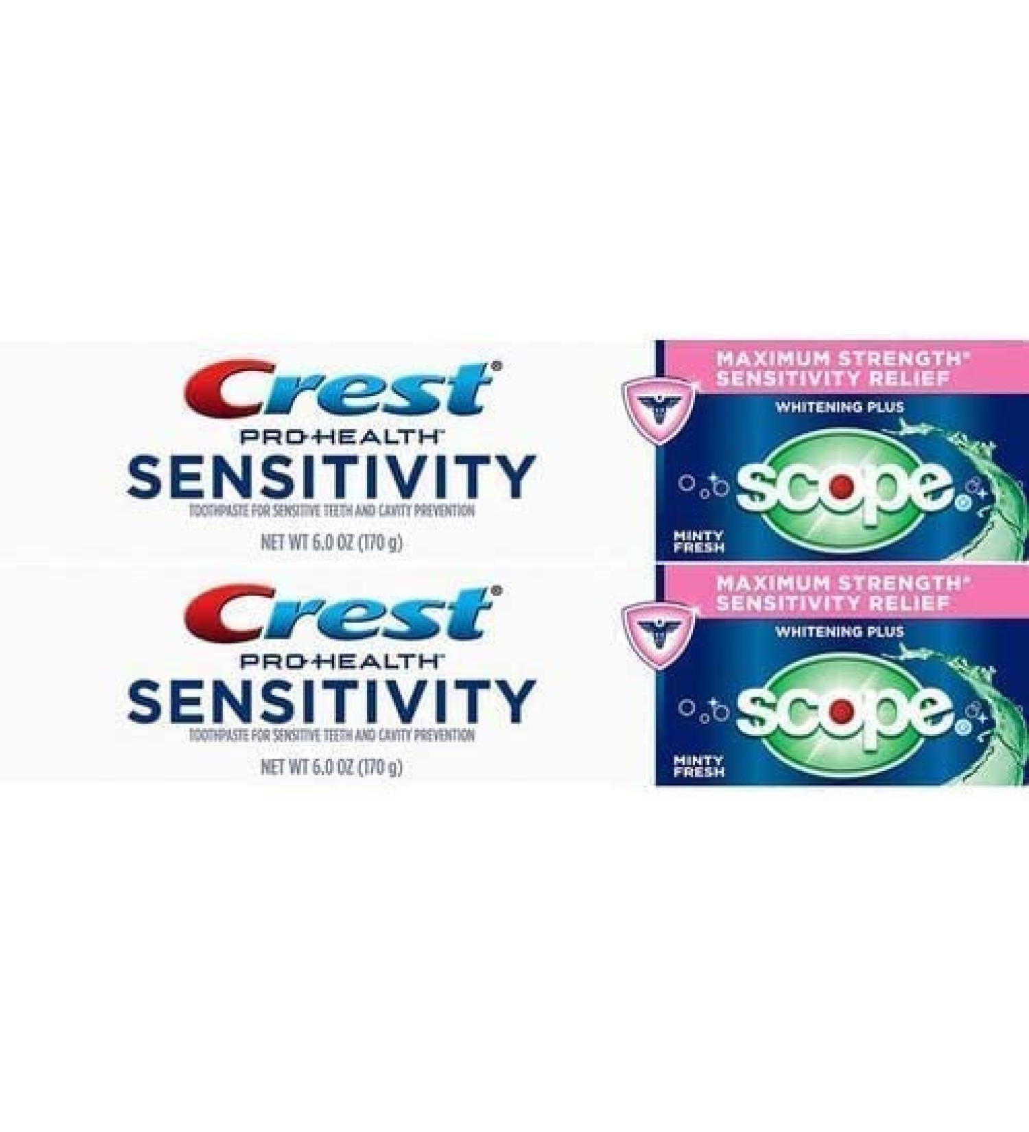 Crest Sensitivity Whitening & Scope Minty Fresh Toothpaste 6 oz - 2 Tubes | Dental Care - Buy Online on GoSupps.com