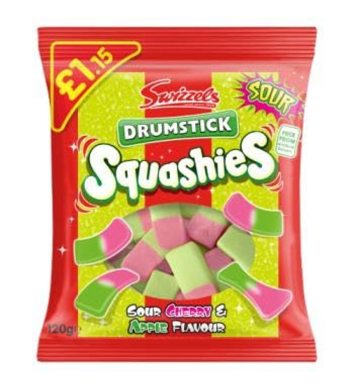 Swizzels Drumsticks Squashies Sour Apple and Cherry Flavour 12 x 120g PMP