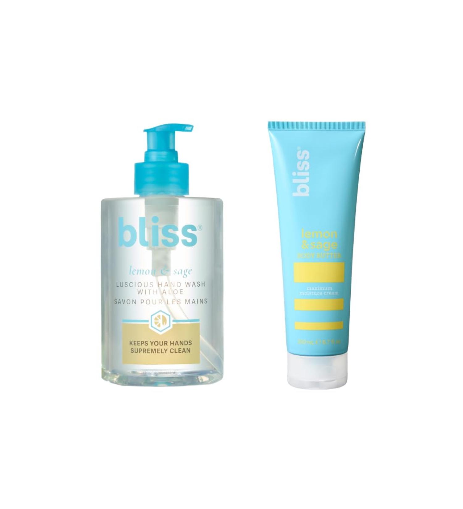 Bliss Lemon & Sage Hand Wash with Aloe & Body Butter Duo Hydrating Cleanse & Nourishing Moisture Refreshing Scent - Cruelty-Free Paraben-Free Skincare Gift Set - Buy Online on GoSupps.com