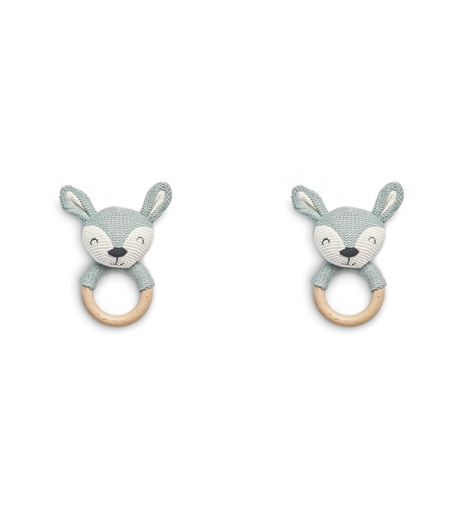 Jollin Wooden Baby Teething Ring - Deer Ash Green - 2 Pack Rattle & Grasp Toy - Natural Dental Aid for Infants - Buy Online on GoSupps.com