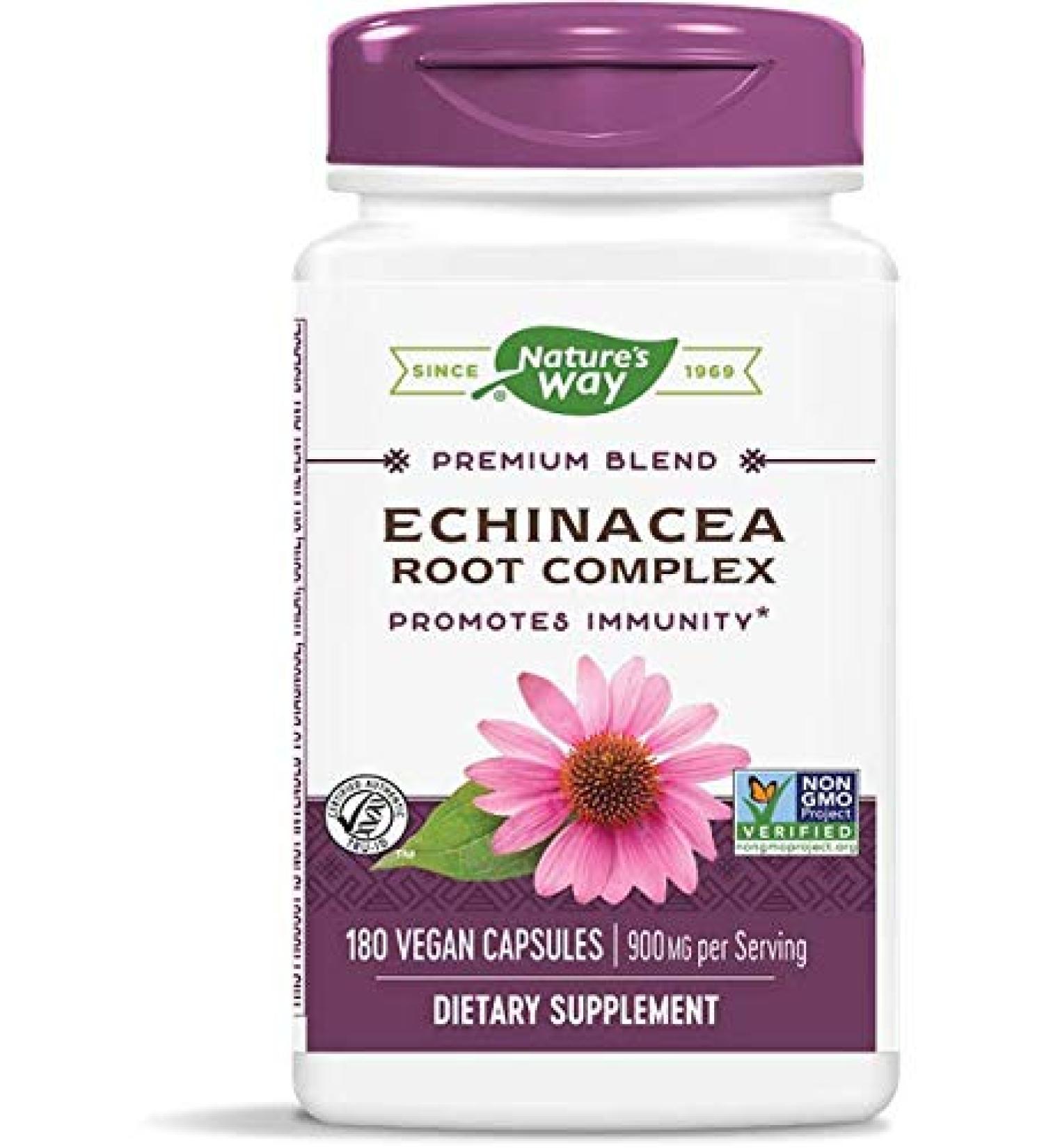 Nature's Way Echinacea Root Complex 900mg - 180 Vegan Capsules for Immune Support - Buy Online on GoSupps.com