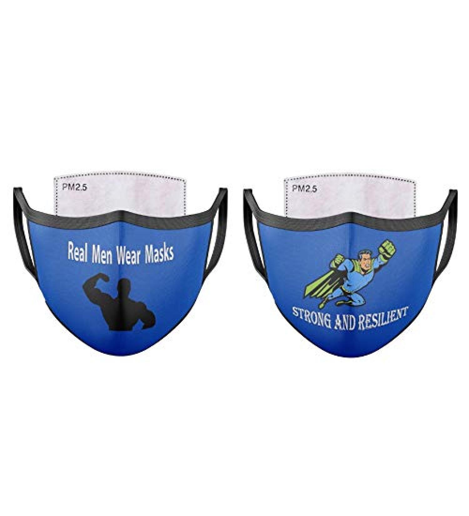 Unisex Face Cover Mask Set of 2 with 6 Replaceable Carbon Activated Filters - Cute Blue Prints - Buy Online on GoSupps.com