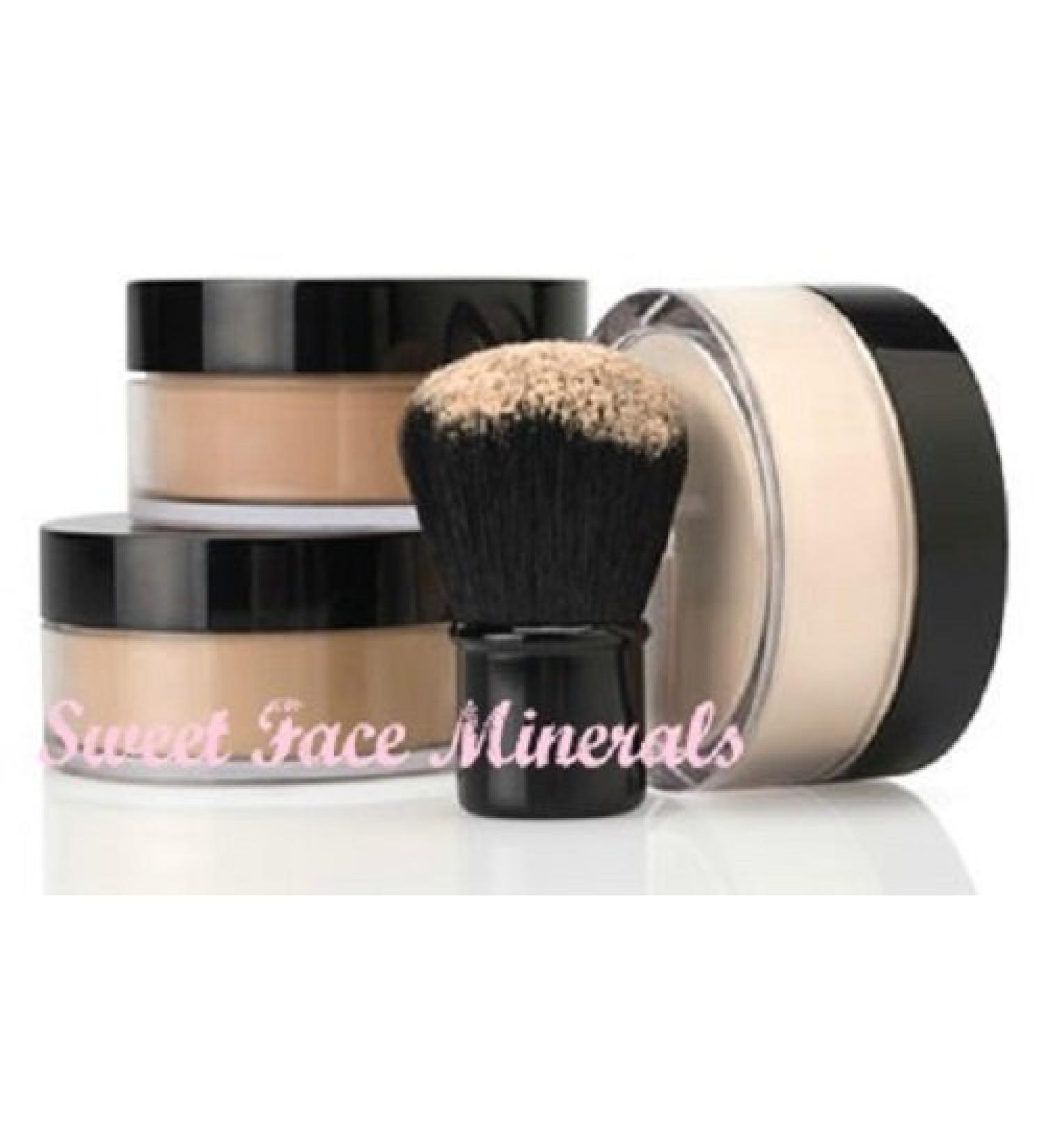 4pc Full Size Beige Kit with Kabuki Brush - Mineral Makeup Matte Loose Powder for Full Coverage & Long-Lasting All Skin Types SPF 18 - Buy Online on GoSupps.com
