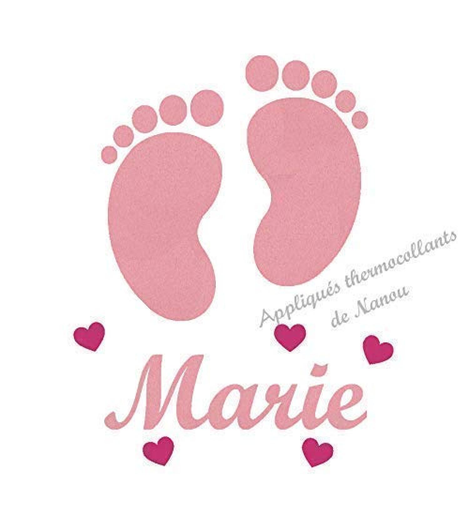 Appliqu thermocollant pr nom petits pieds c urs personnalis velours pr nom patch