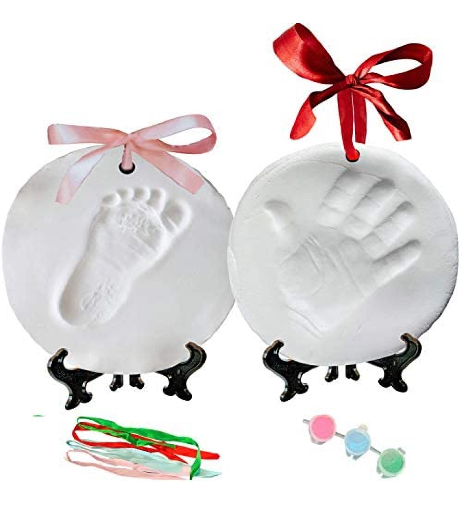 Baby Handprint and Footprint Ornament Keepsake Kit | Deluxe Clay Casting Kit for Newborns | Includes 2 Easels, 4 Ribbons, and 3 Paint Tubes | Baby Boy Girl Gift - Buy Online on GoSupps.com