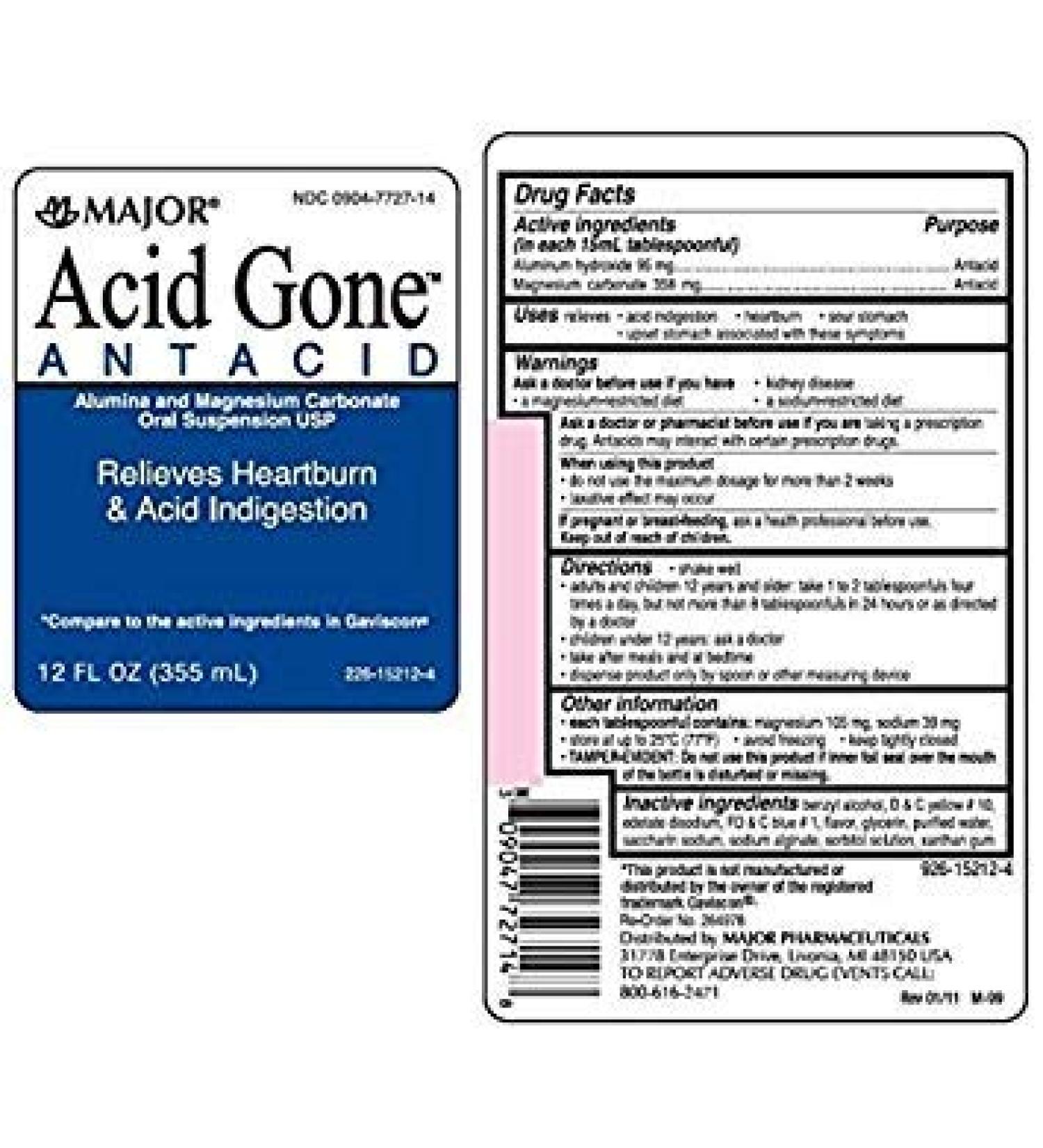 Acid Gone Antacid Suspension 12 Fl Oz (355mL) Per Bottle