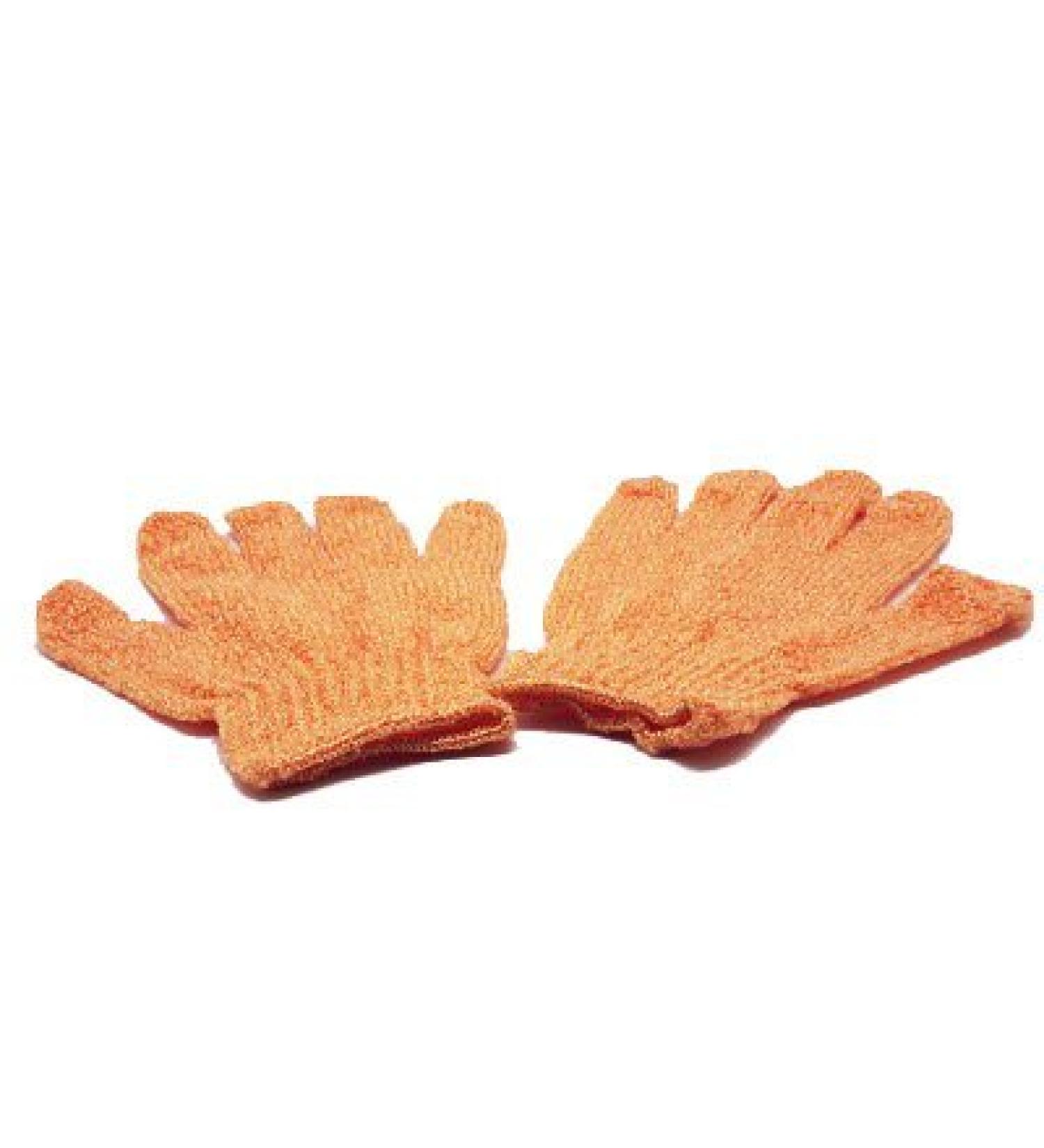 Nailycious Orange exfoliating gloves for manicure pedicure and body scrub.