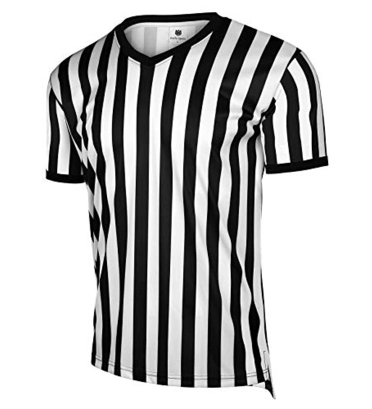 FitsT4 Men's Black & White Stripe Referee Shirt - V-Neck Short Sleeve Uniform for Soccer, Basketball, Football - Size XL - Buy Online on GoSupps.com