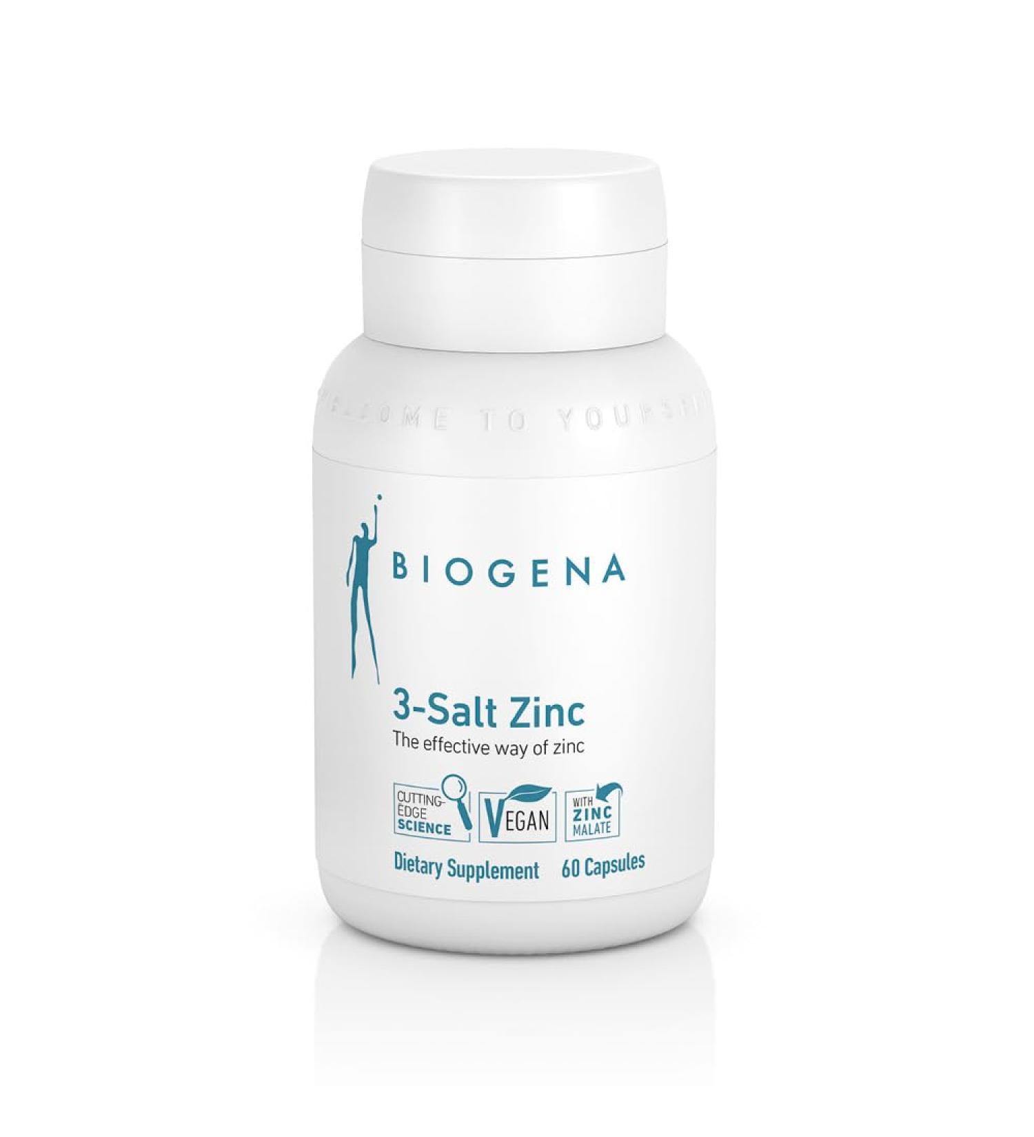 Biogena 3-Salt Zinc - 60 Capsules for Immune Support | Vegan Formula with Zinc Picolinate, Bisglycinate, and Malate for Optimal Absorption - Buy Online on GoSupps.com