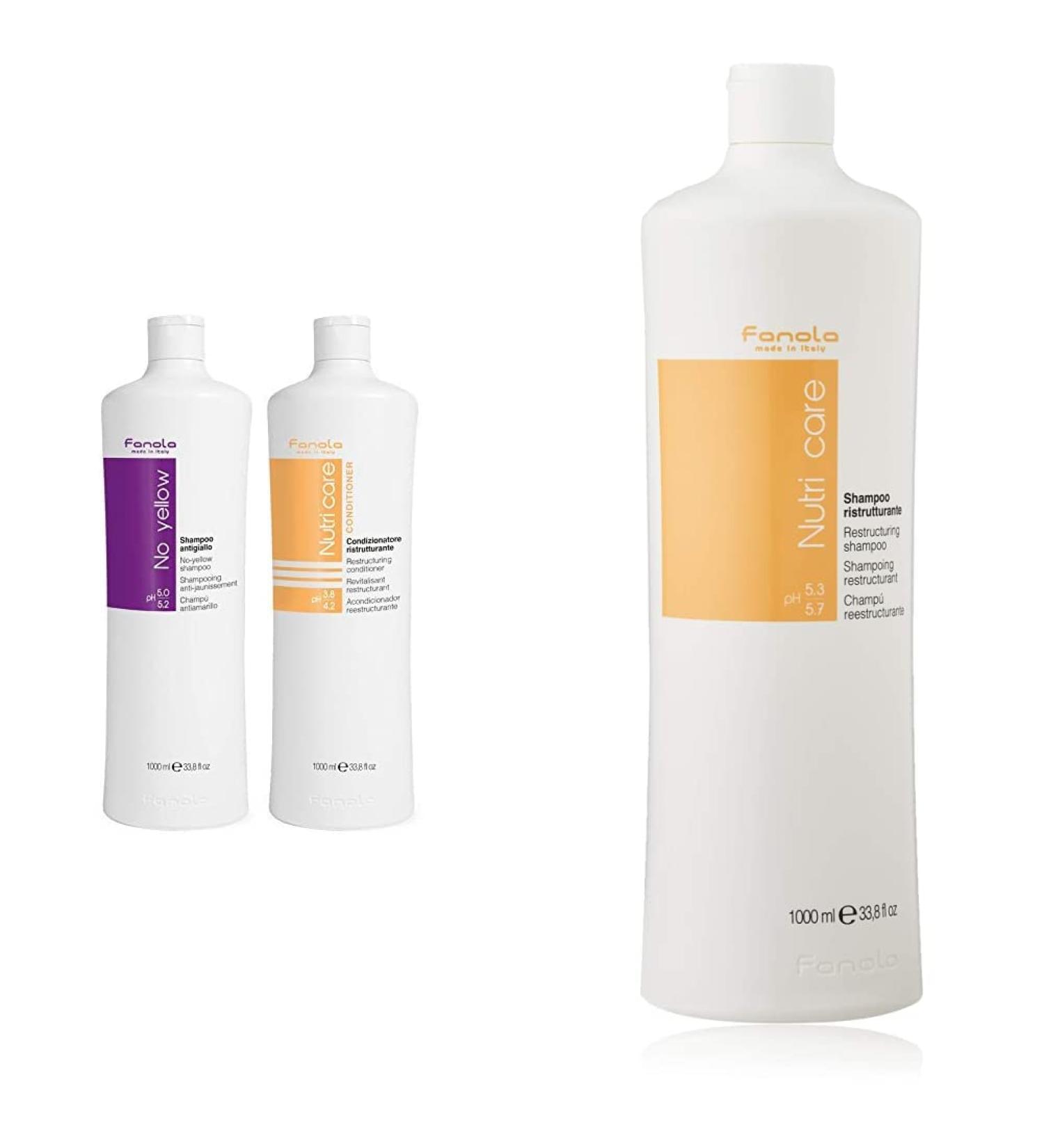 Fanola No Yellow Anti-Yellow Shampoo & Nutri Care Conditioner Bundle - 2000ML + 1000ML Ristrutt Shampoo - Best for Blonde & Gray Hair Care - Buy Online on GoSupps.com