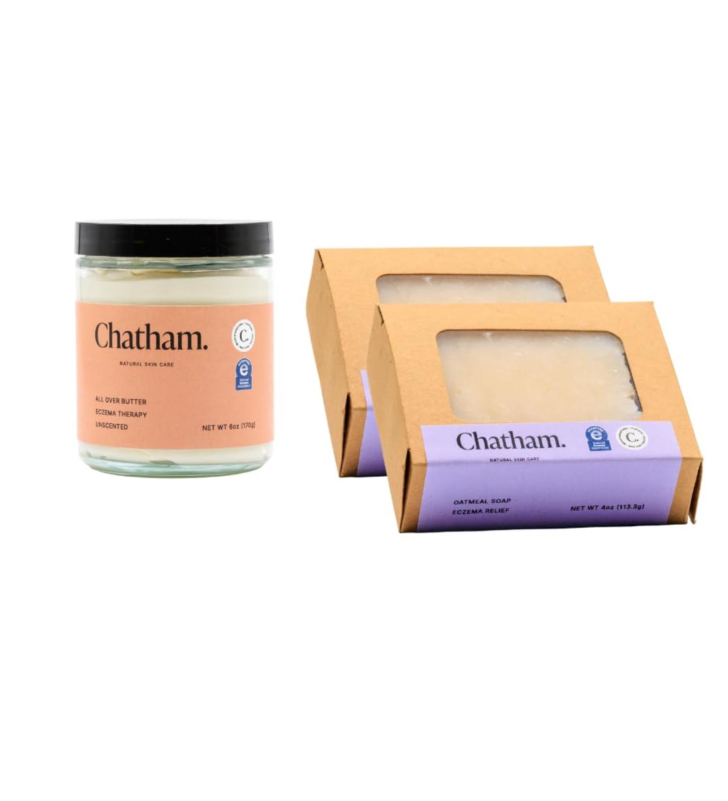 Chatham Natural Skin Care 6oz All Over Butter Eczema Therapy and (2) 5oz Eczema Relief Soap Bars