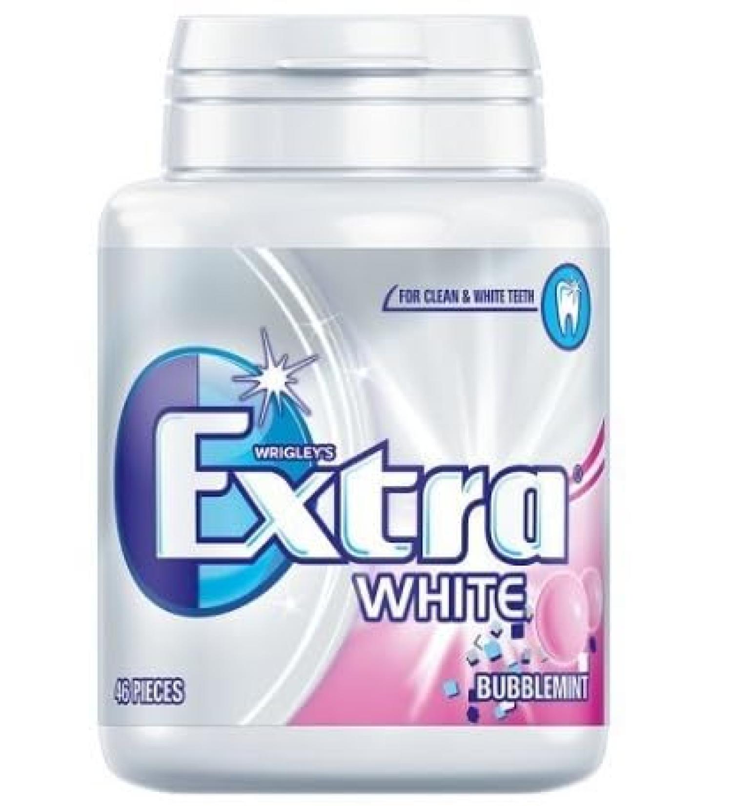 Wrigley's Extra White Bubblemint Gum Bottle (6 x 46 Piece) Lasting Refreshing Flavour Helps Prevent Bad Breath - Buy Online on GoSupps.com