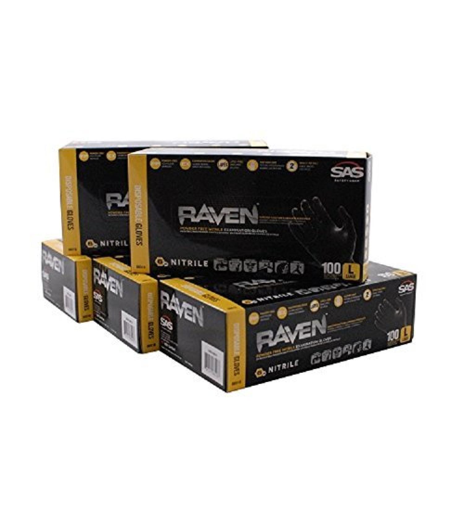 SAS Safety 66518 Raven Powder-Free Black Nitrile 6 Mil Gloves Large by SAS