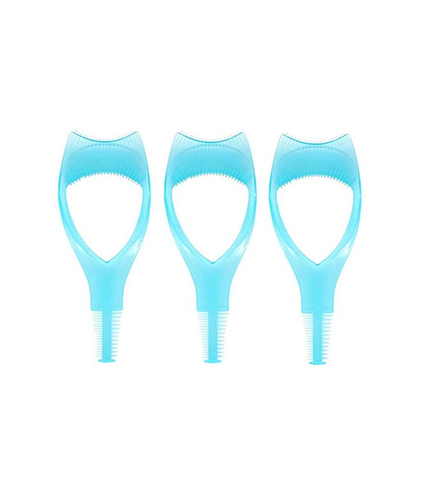 3PCS Plastic 3 in 1 Eyelash Tools - Mascara Shield Applicator Brush & Curler Guard with Comb | Blue Makeup Essentials for Perfect Lashes - Buy Online on GoSupps.com